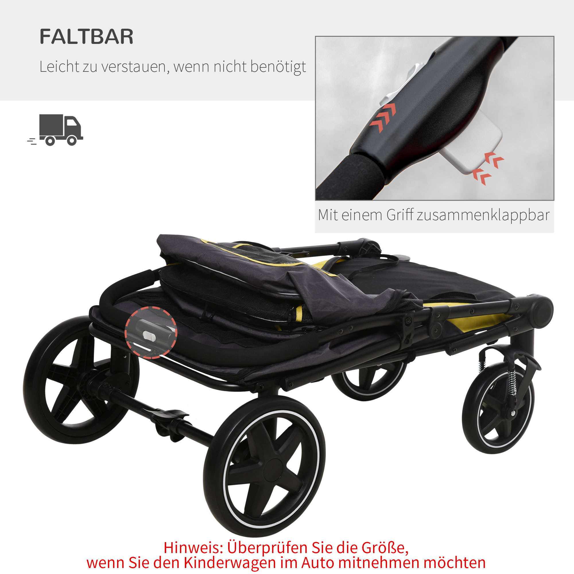 Hundetrolley bis 30kg klappbar One-klick-system 2 Sicherheitsleinen Aufbewahrungstaschen Gepolsterter Griff Dunkelgrau