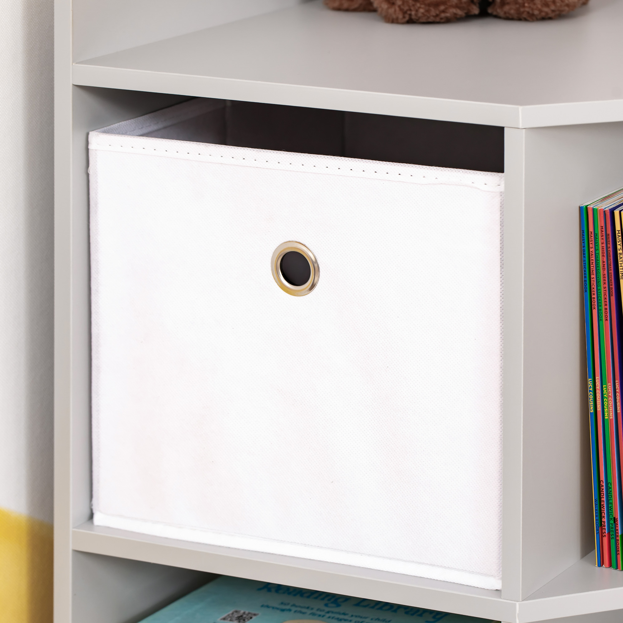 Aufbewahrungsregal für Kinder, 3 Vliesschubladen, MDF, kippsicher, Grau