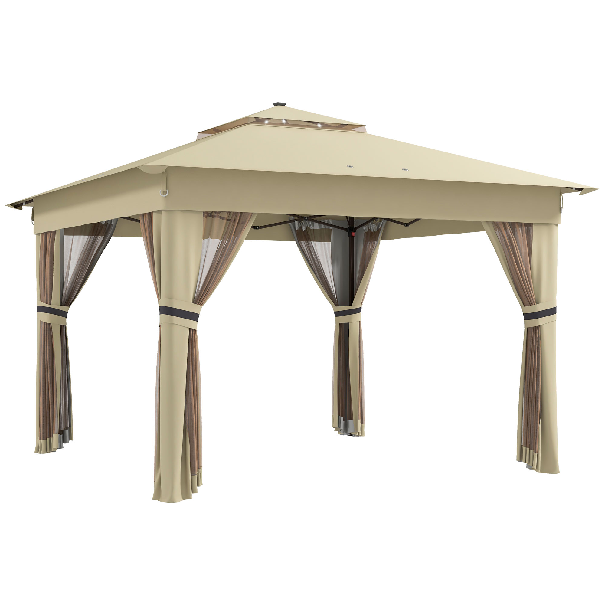 Pavillon 3,3x3,3m Wasserabweisend Pop-up Faltpavillon mit LED, Doppeldach, Moskitonetz 4 Seitenteilen Tasche