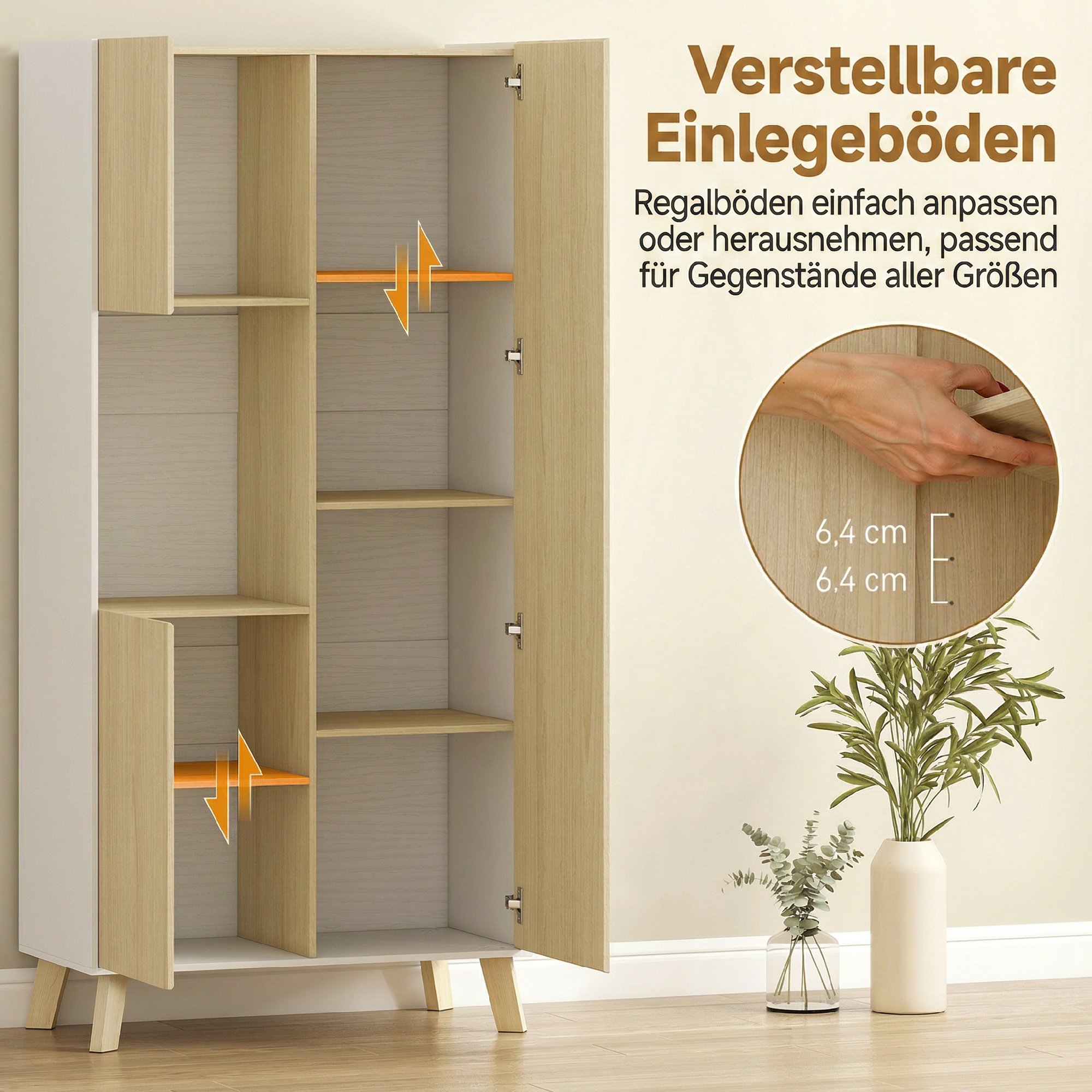 170 cm Küchenschrank, Moderner Schrank mit offenem Fach, verstellbaren Regalen, Naturholz-Optik