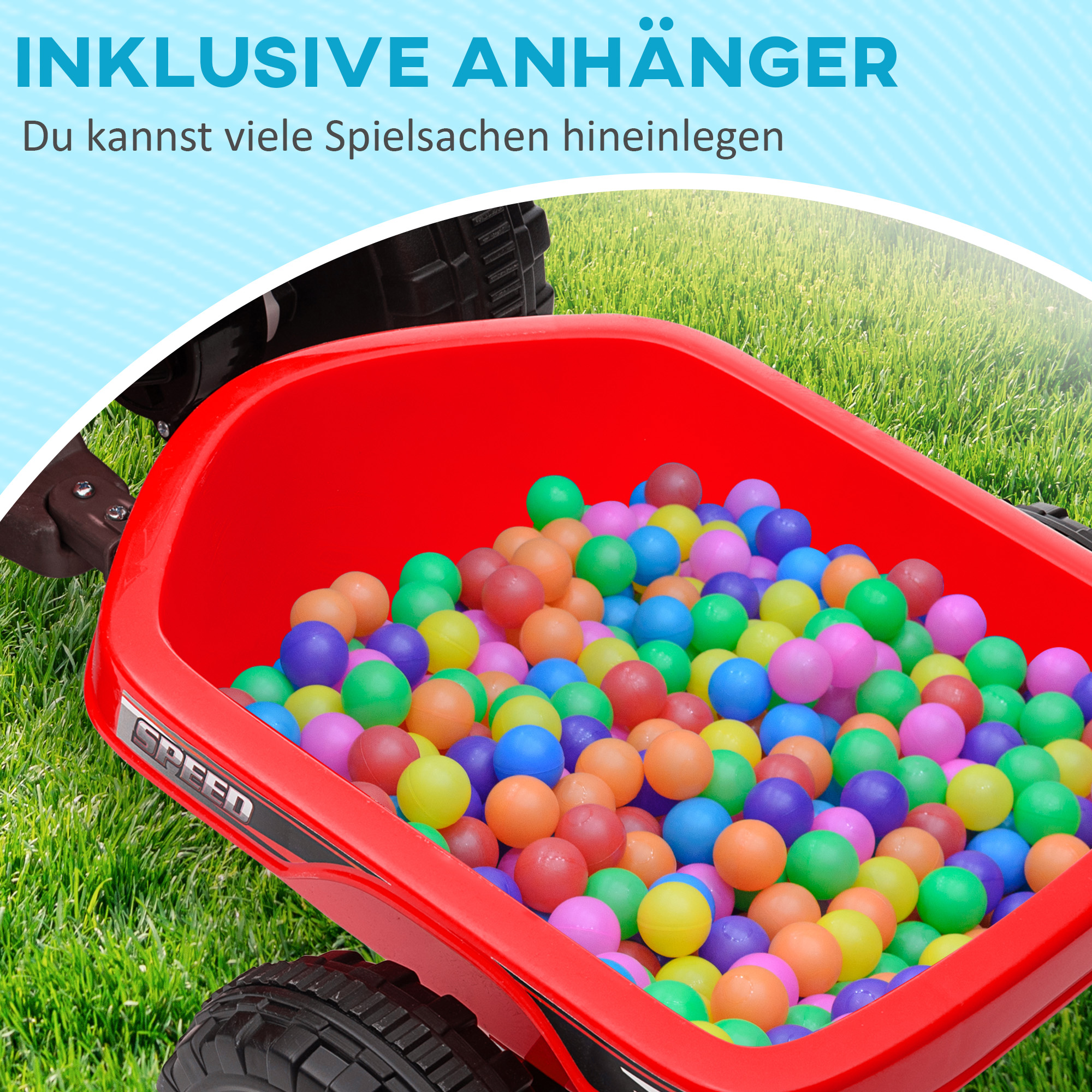 Elektro-Kinderquad mit Anhänger, 2,5 km/h, 50 Minuten Fahrtzeit, für 1,5 bis 3 Jahre, bis 25 kg, Rot