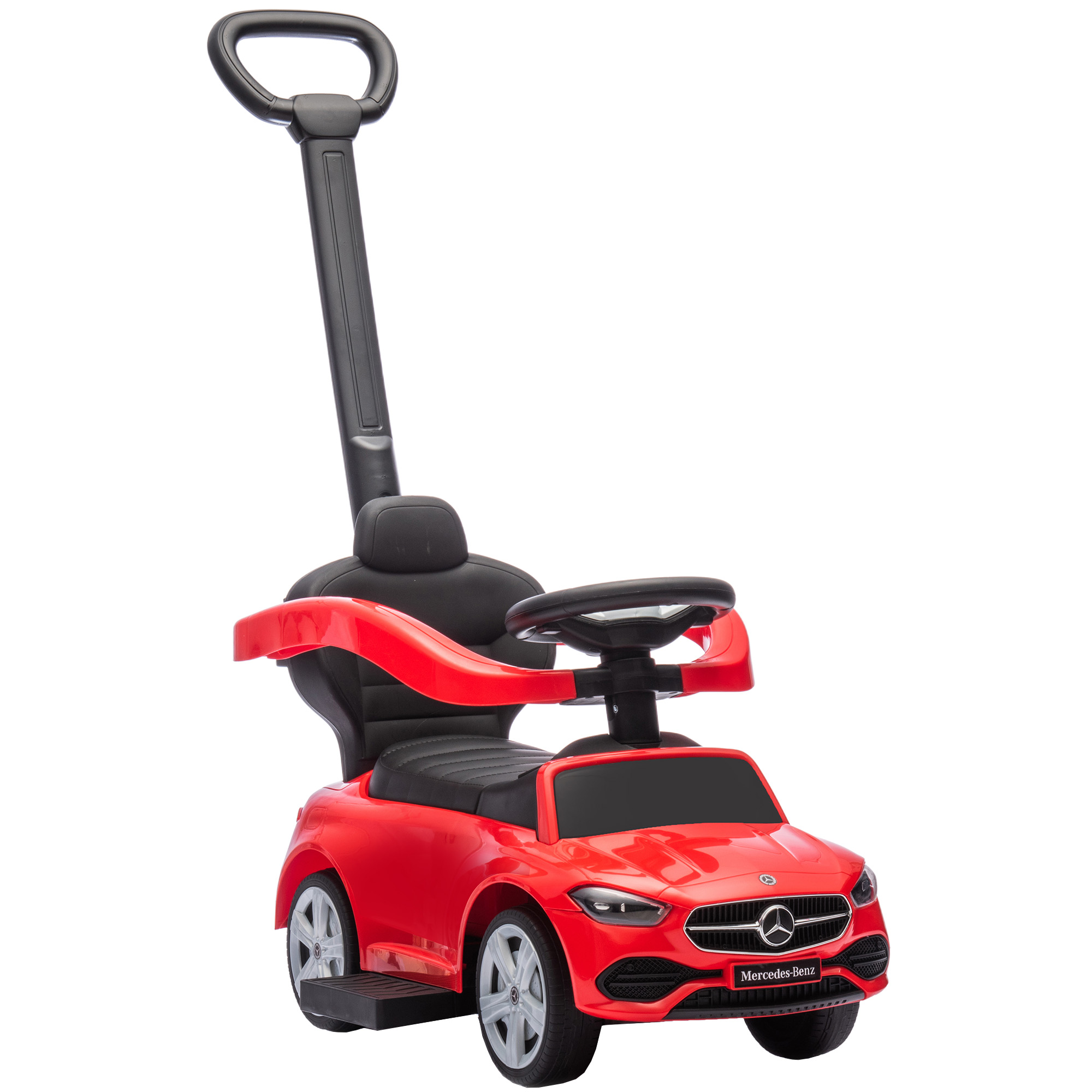 Rutschauto mit Schiebstange 2-in-1 Rutschfahrzeug mit abnehmbarem Griff, Sicherheitsgeländer, Stauraum, Hupe & Lenkrad