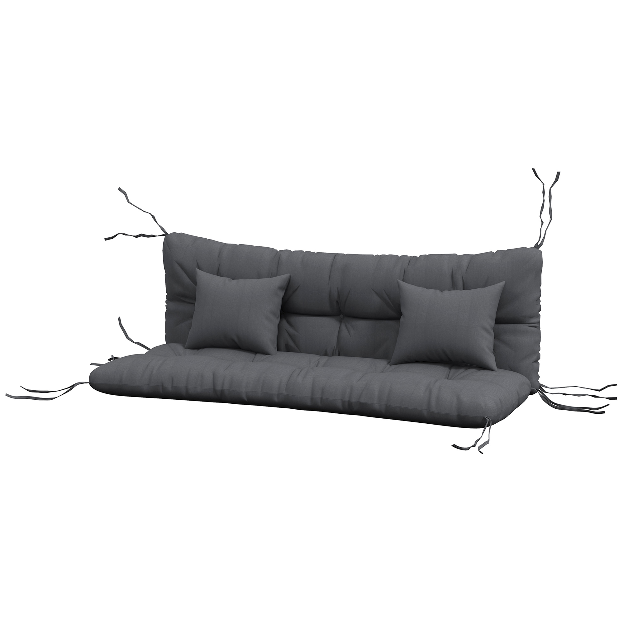 4er-Set Sitzkissen, 150x50 cm wasserabweisend Stuhlkissen mit Bindebänder, 10cm dick Dunkelgrau