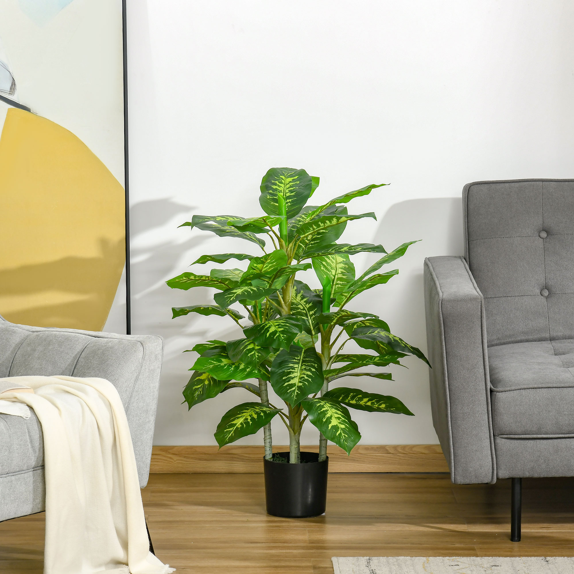 Kunstpflanze, Kunststoff-Pflanze, Zementtopf, Indoor und Outdoor, 95 cm, Grün