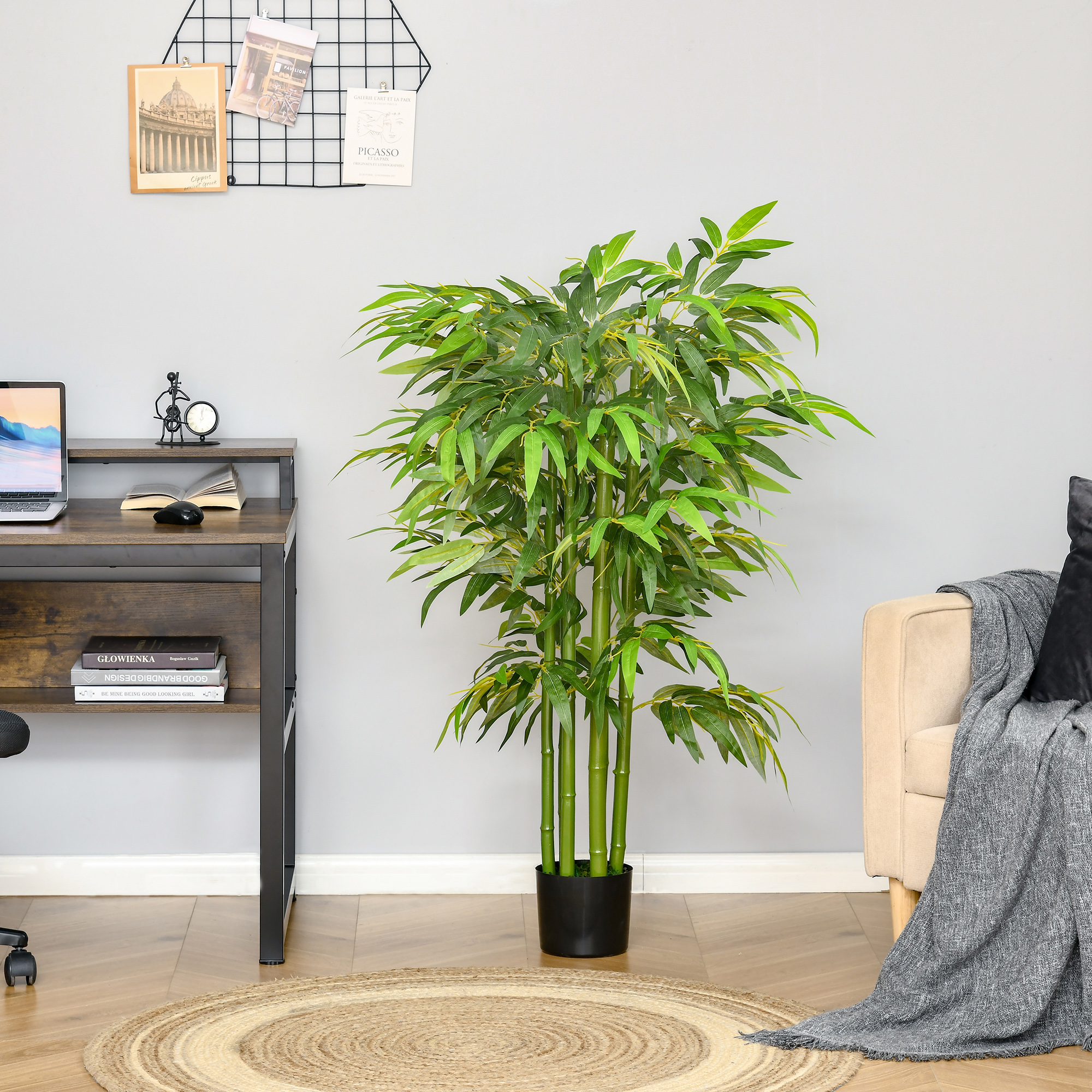 Künstliche Pflanze, Bambus aus Kunststoff im Topf, 780 Blätter, realistischer Look, kaum Pflegeaufwand, 140 cm, Grün