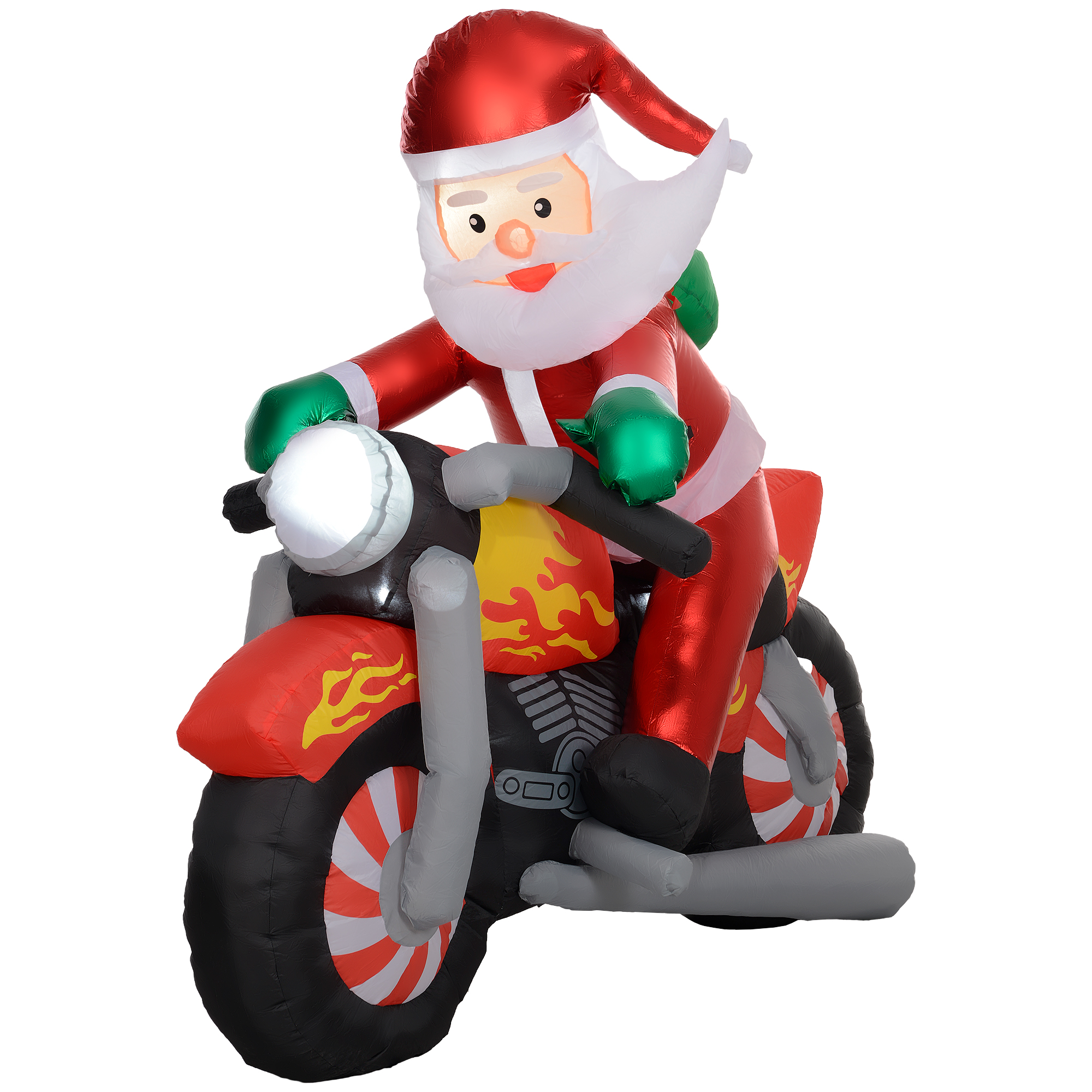Weihnachtsmann auf Motorrad, Gartendeko, LEDs, aufblasbar, wetterfest, 180 x 95 x 170 cm