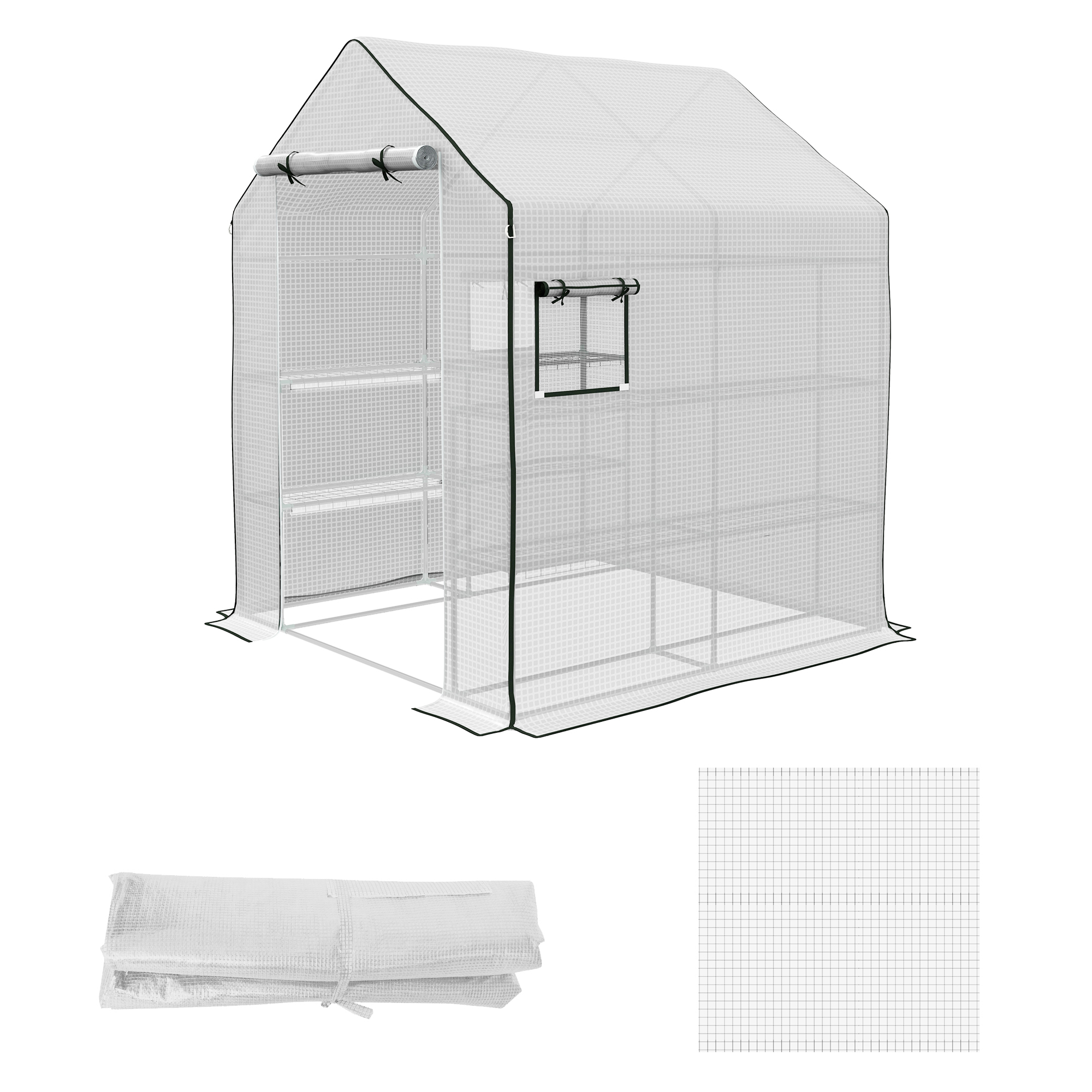 Gewächshaus-Folie, Ersatzplane, wasserdicht, aufrollabare Fenster & Tür, 140 x 143 x 190 cm, Weiß