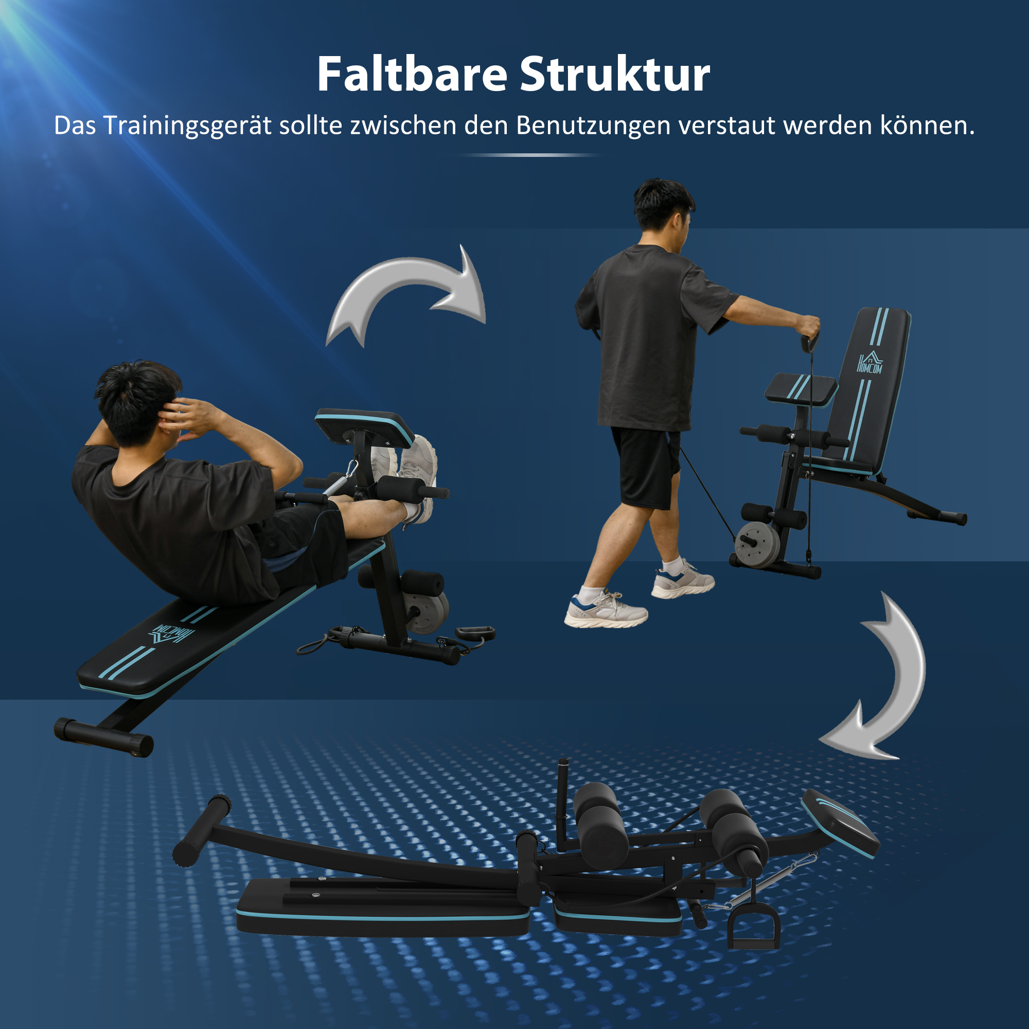 Hantelbank, Klappbar Trainingsbank mit 7-fach verstellbarer Rückenlehne, Fitnessbank bis 120 kg belastbar, Blau