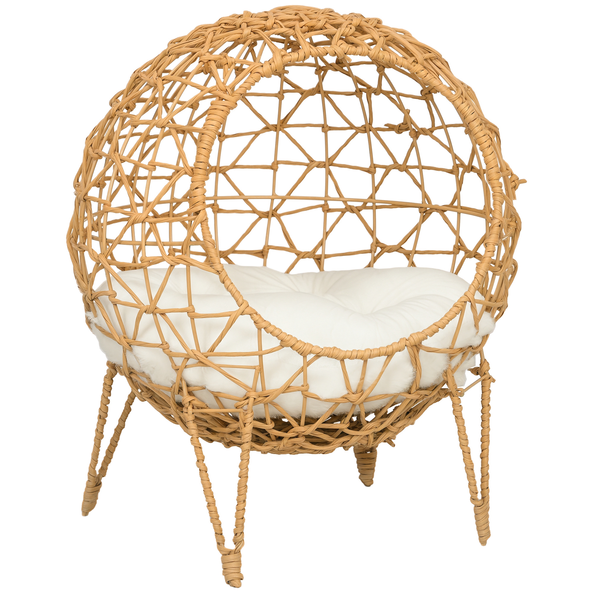 Rattan Katzenkorb Katzenhöhle Katzenhütte Katzenbett mit Kissen erhöhtes Design Haustierbett Braun Ø45 x 57H cm
