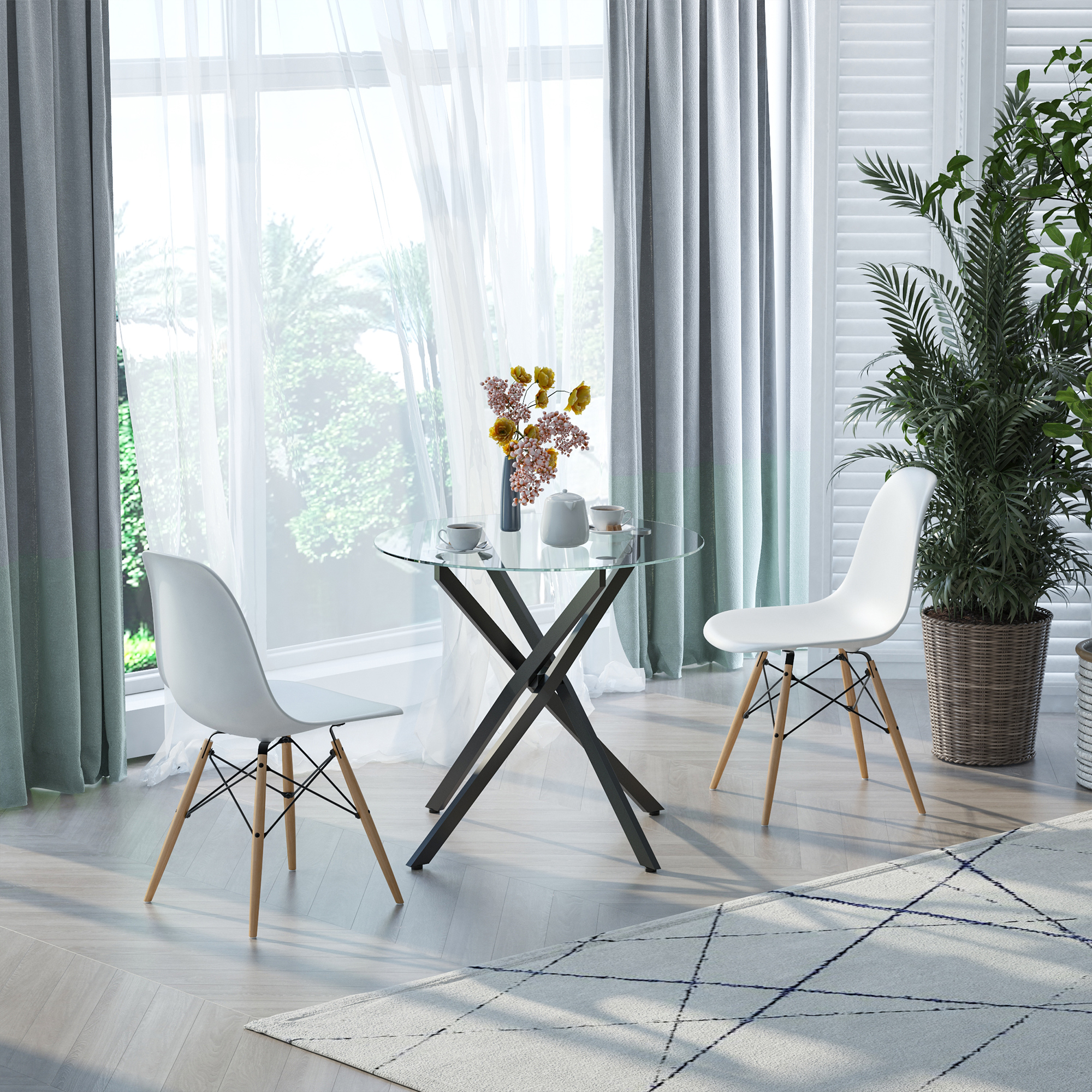 Moderner Glas-Esstisch, 80 cm Durchmesser, Küchentisch mit gehärteter Glasplatte und Metallbeinen, für 4 Personen