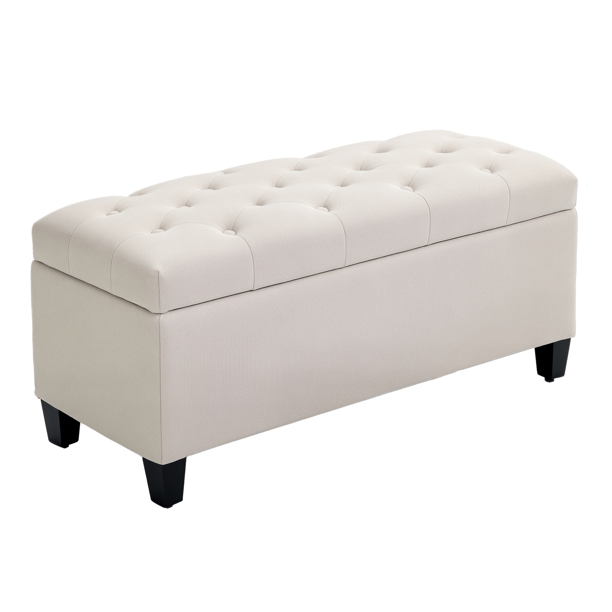 Sitzbank mit Stauraum Polsterbank mit Leinenoptik, Sitztruhe mit Holzbeine, Truhenbank für Wohnzimmer Schlafzimmer Flur 100 x 40 x 44 cm Cremeweiß