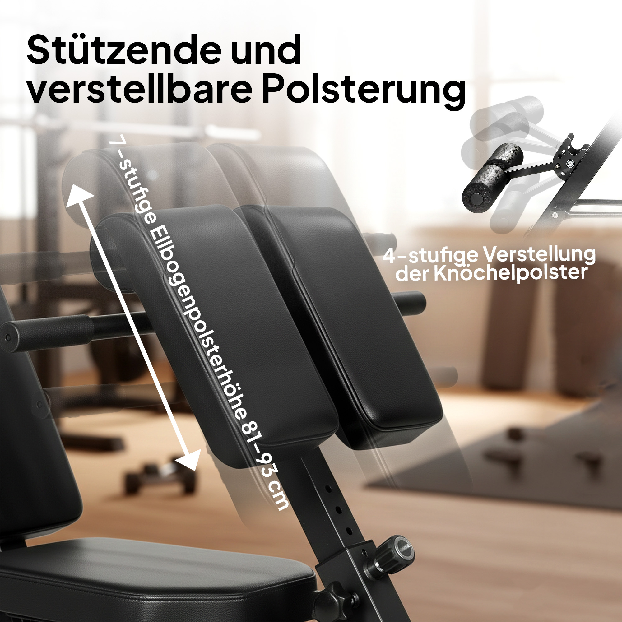 Multifunktionale Hantelbank, Verstellbare Schräg- und Flachbank mit 6-stufiger Rückenlehne, 3-stufigem Sitz, Schwarz