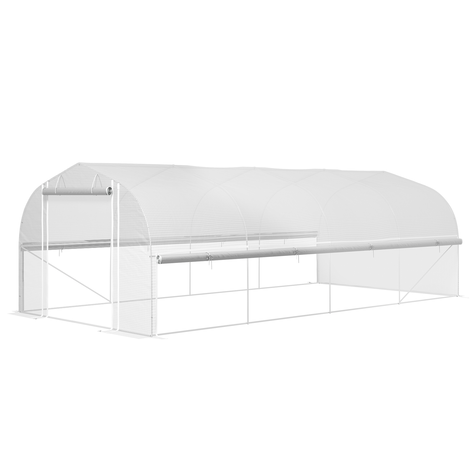 6x3x2 m Gewächshaus, begehbar, 8 Fenster, Tür, Fliegennetze, Metallgestell, Weiß 6x3x2 m Gewächshaus, begehbar, 8 Fenster, Tür, Fliegennetze, Metallgestell, Weiß