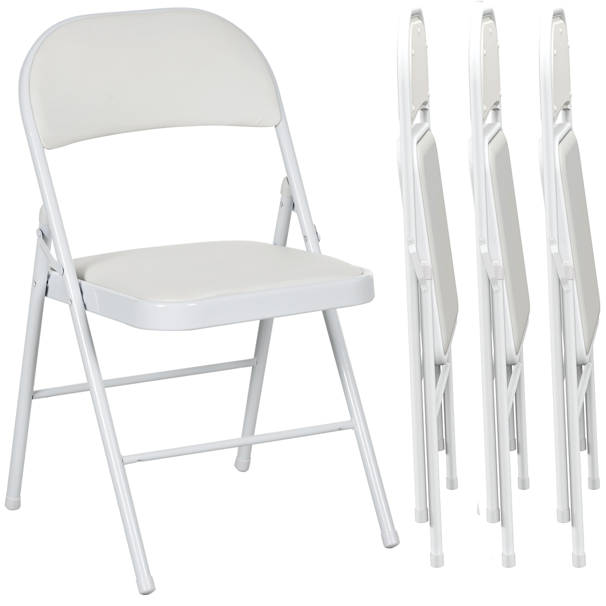 4er-Set Klappstühle, Tragbare Bürostühle, Metallbeine, Faltstuhl für Büro, Empfang, Wartezimmer, Kunstleder, Weiß