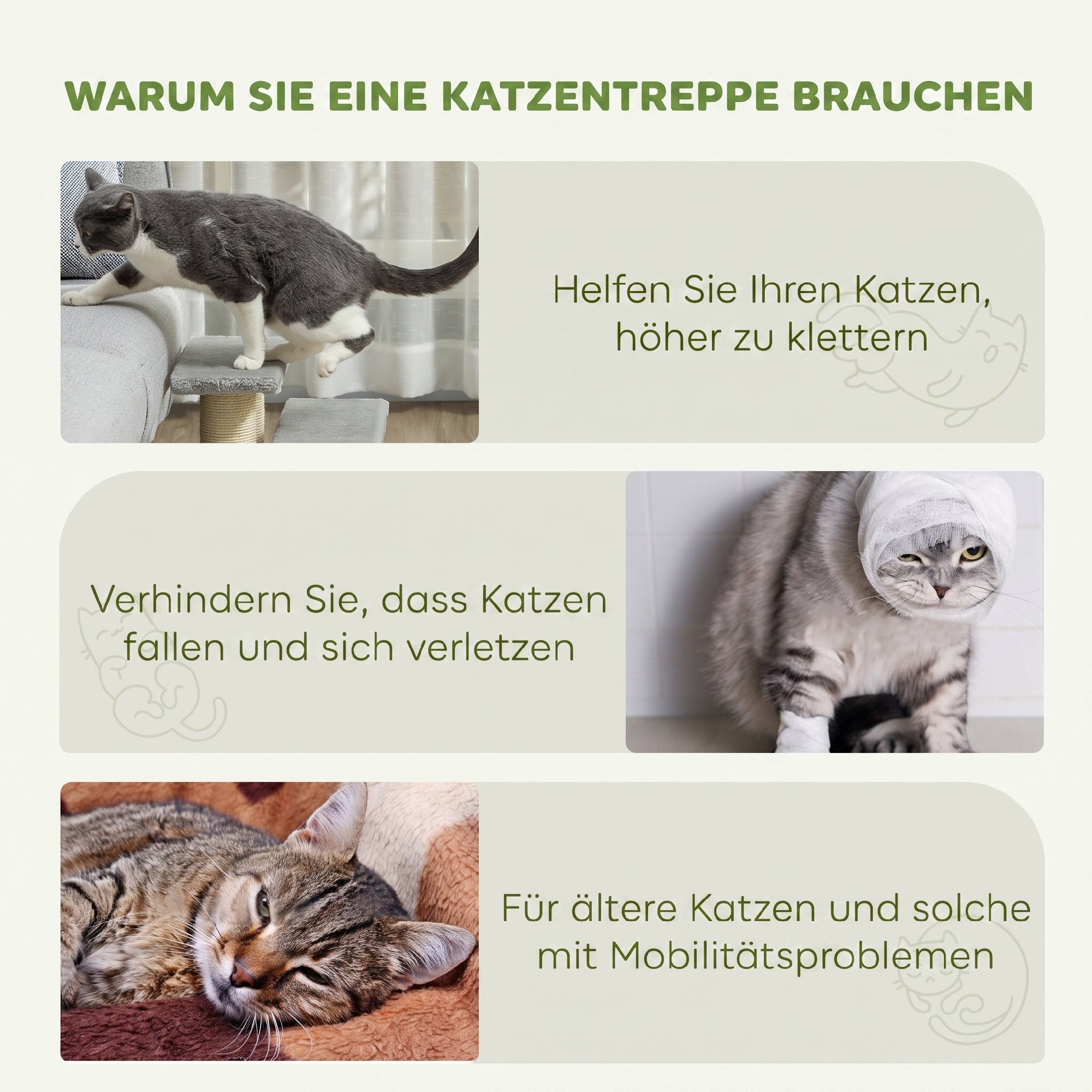 Hundetreppe 3 Stufen 34 cm Hoch Haustiertreppe für Katze Hunde Katzentreppe Einstiegshilfe für Bett, Sofa, Couch Grau