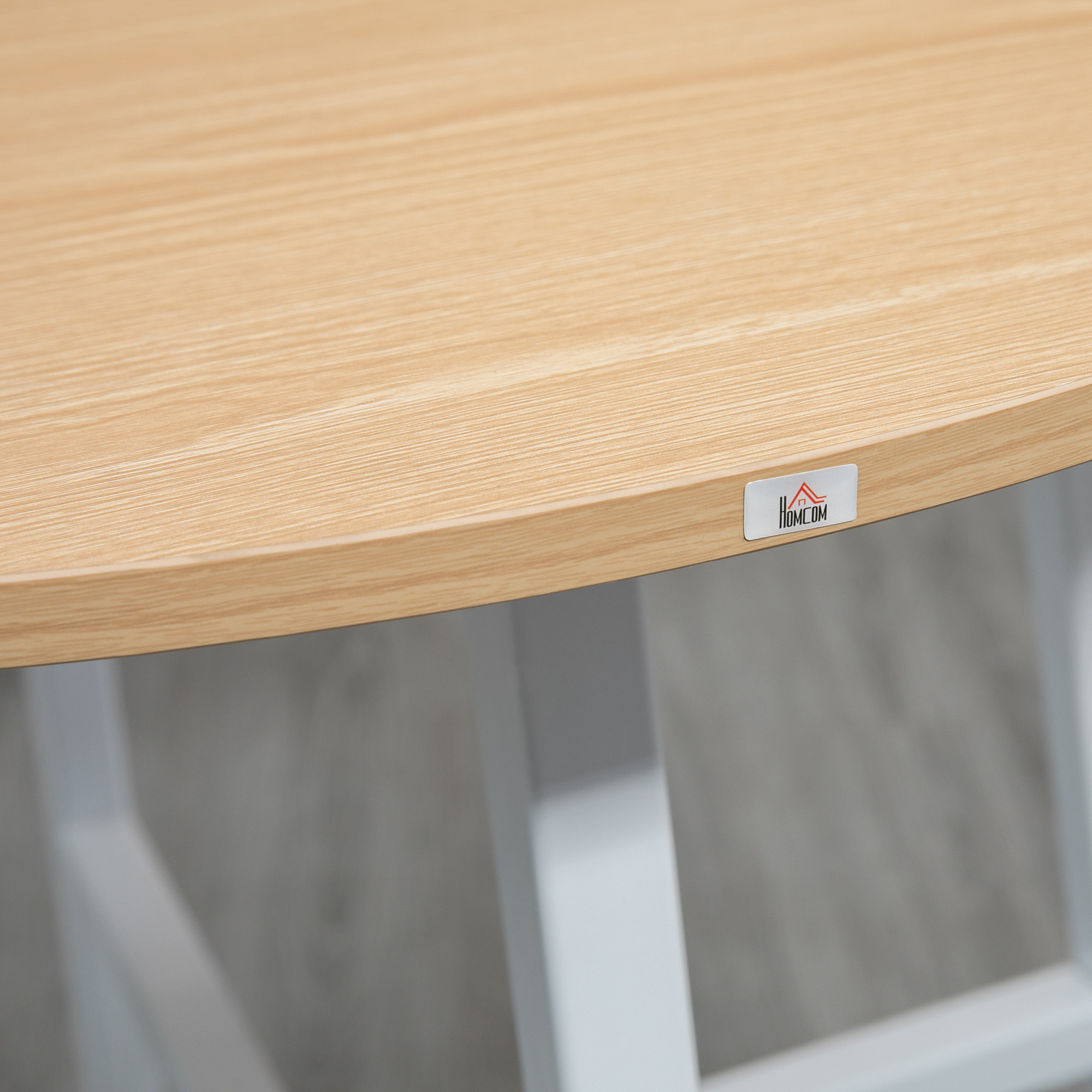 Esstisch, industrieller Stil, abgerundetes Design, stabil bis 60 kg, Ø80 x 76H cm, Naturholz/Weiß