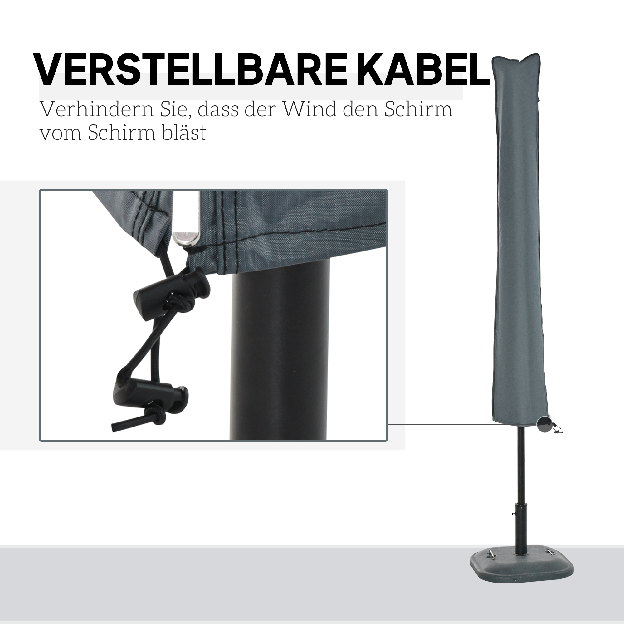 Schirmhülle für Gartenschirm, wetterfest, Reißverschluss, Oxford-Polyester, 178 cm, Grau
