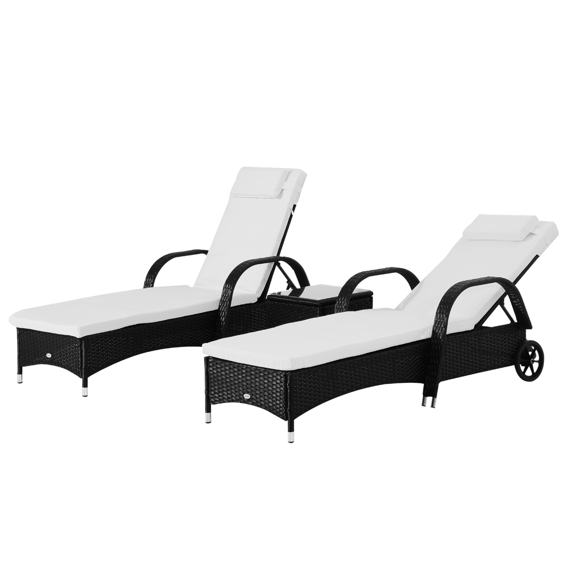 Sonnenliege Gartenliege Tisch 3er-Set Gartenmöbel, Polyrattan+Metall Schwarz+Cremeweiß