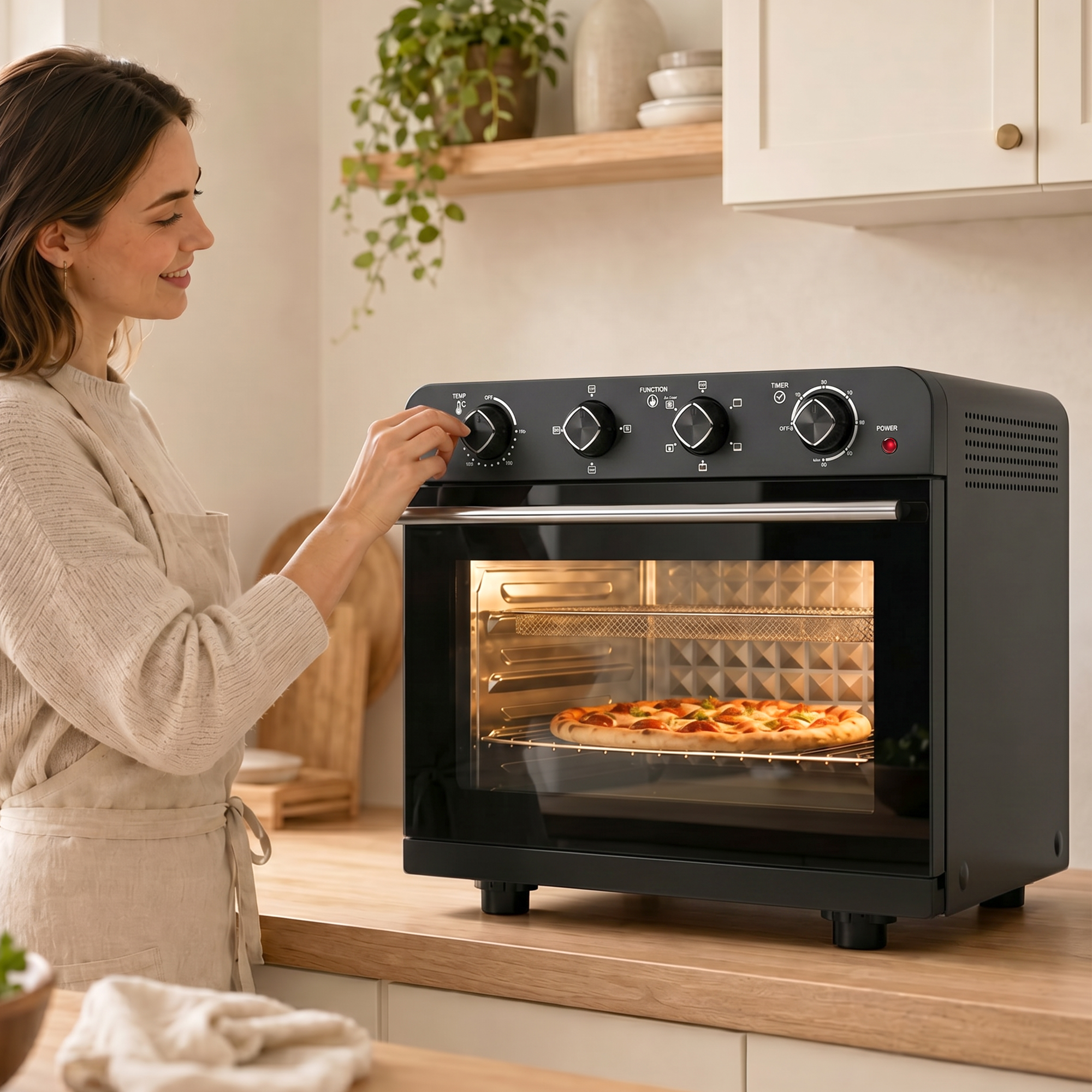 Heißluftfritteusen-Backofen mit Umluft und Drehspieß-Set, Temperaturregler, Timer, 1800 W