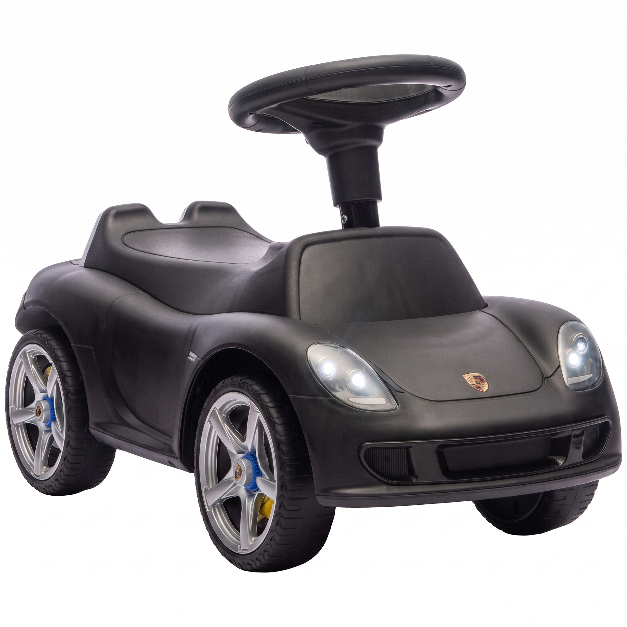 Rutschauto Kinder Porsche Rutschfahrzeug mit Hupe Licht Motorgeräuschen, für 18–36 Monate, Mattschwarz