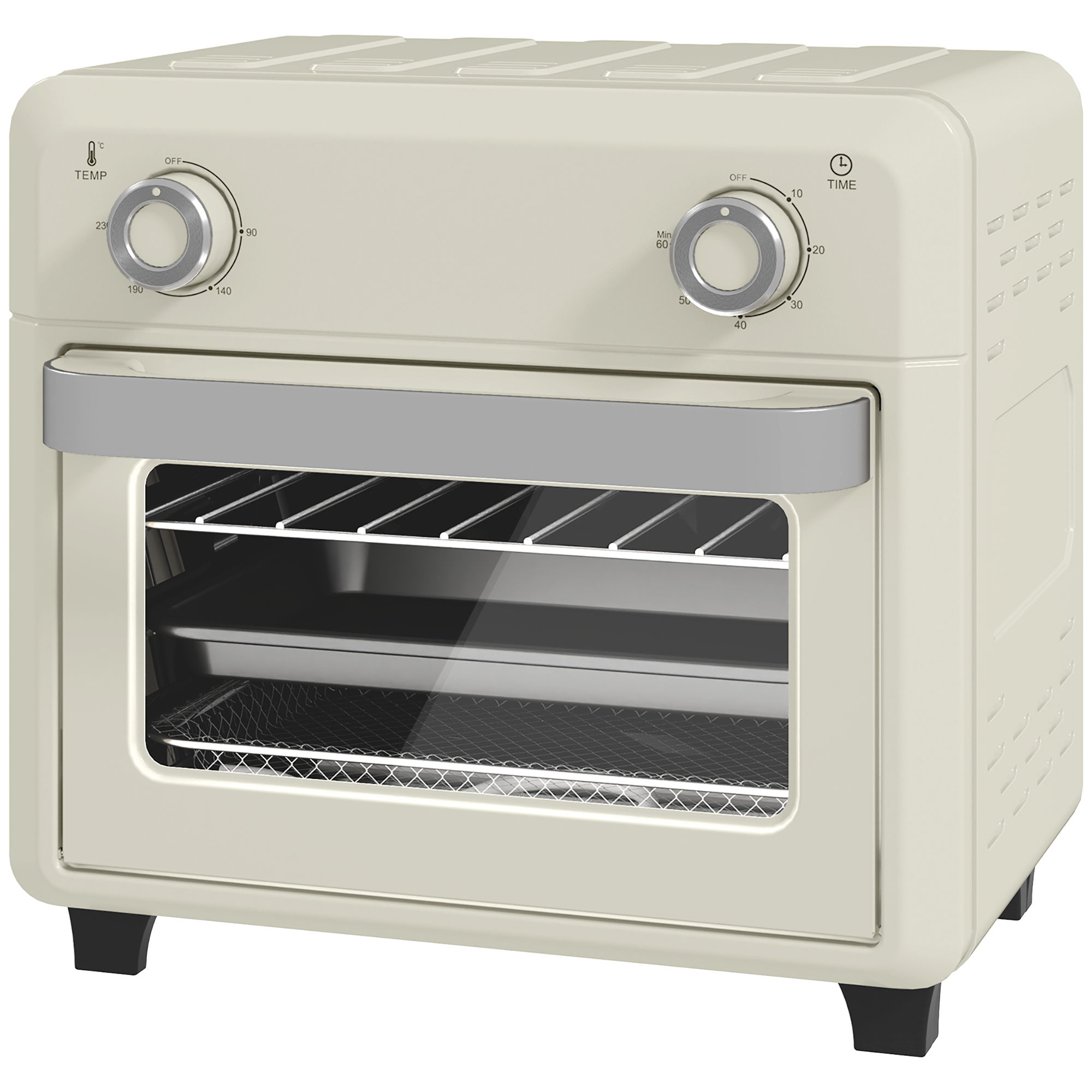 10L Heißluft-Ofen zum Grillen, Backen und Frittieren, Timer, 1000W, Spülmaschinenfest, Cremeweiß