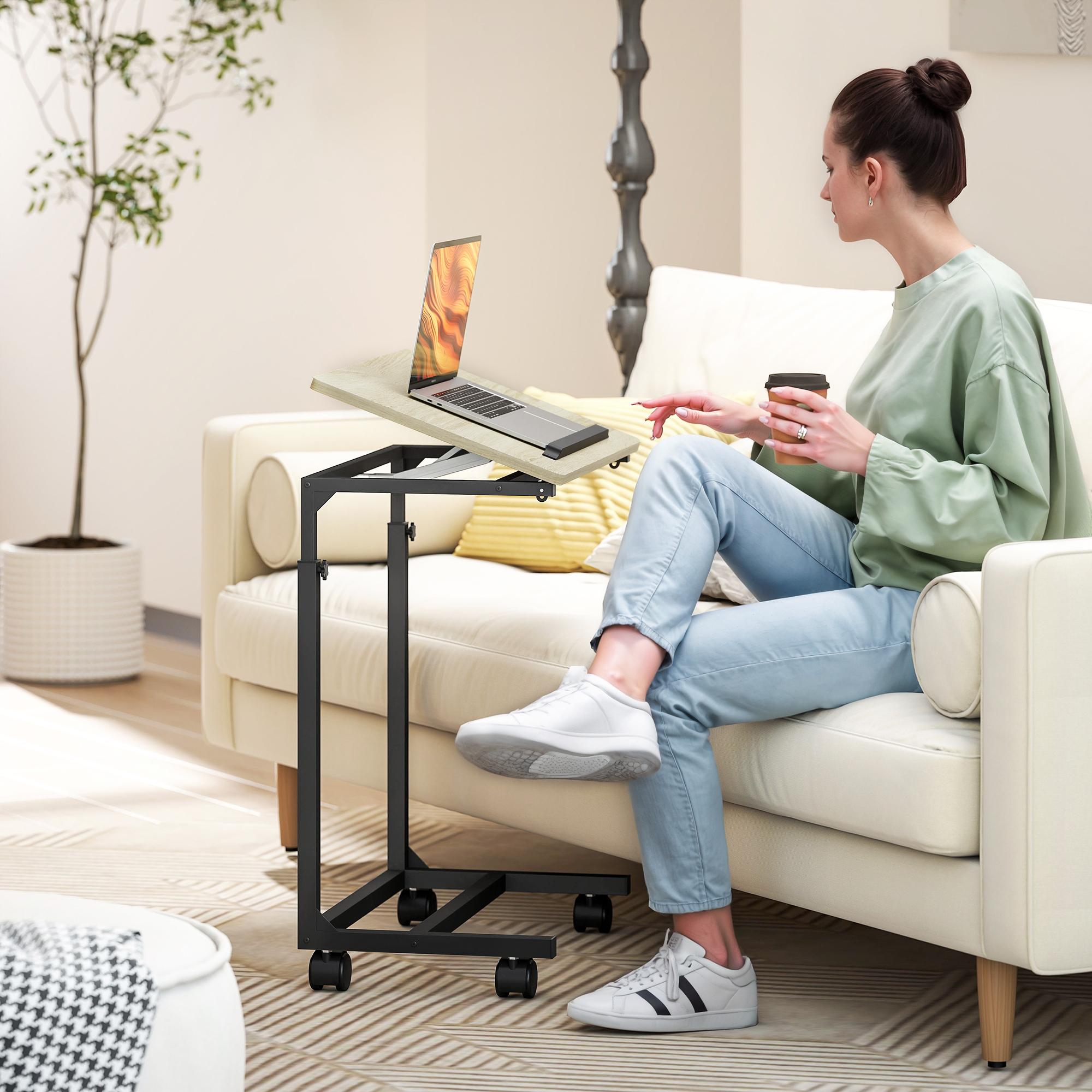 Beistelltisch, Schreibtisch, Nachttisch, höhenverstellbar, 4 Rollen, Metallrahmen