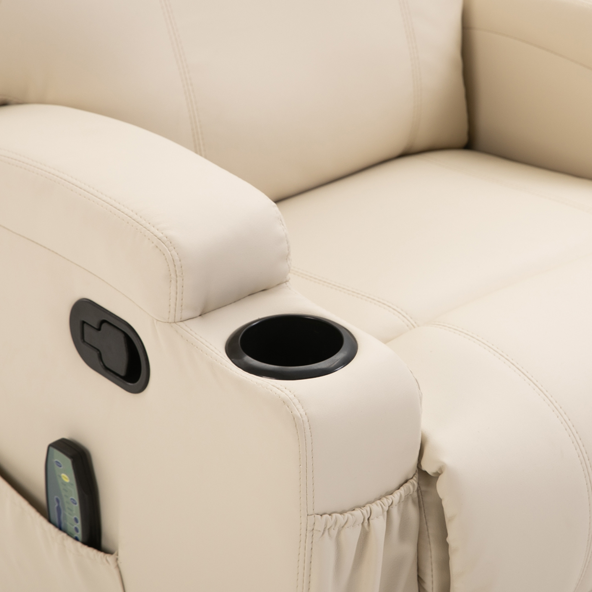 Massagesessel Elektrisch Relaxsessel Fernsehsessel Massagefunktion 5 Massage-Modi Liegefunktion Kunstleder Holz Metall Schaumstoff Cremeweiß 84 x 92 x 109 cm