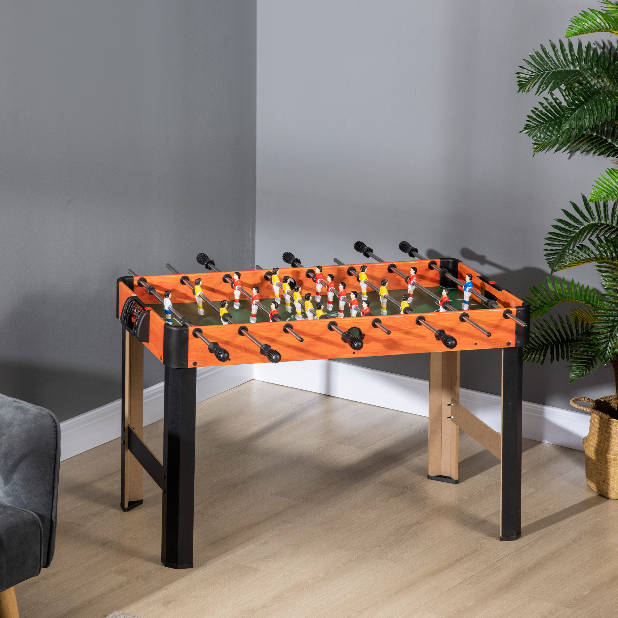 Tischkicker, Tischfußball-Set, 2 Bälle, rutschfeste Griffe, für Jugendliche Erwachsene, Punkteanzeige, MDF, Metall, Bunt