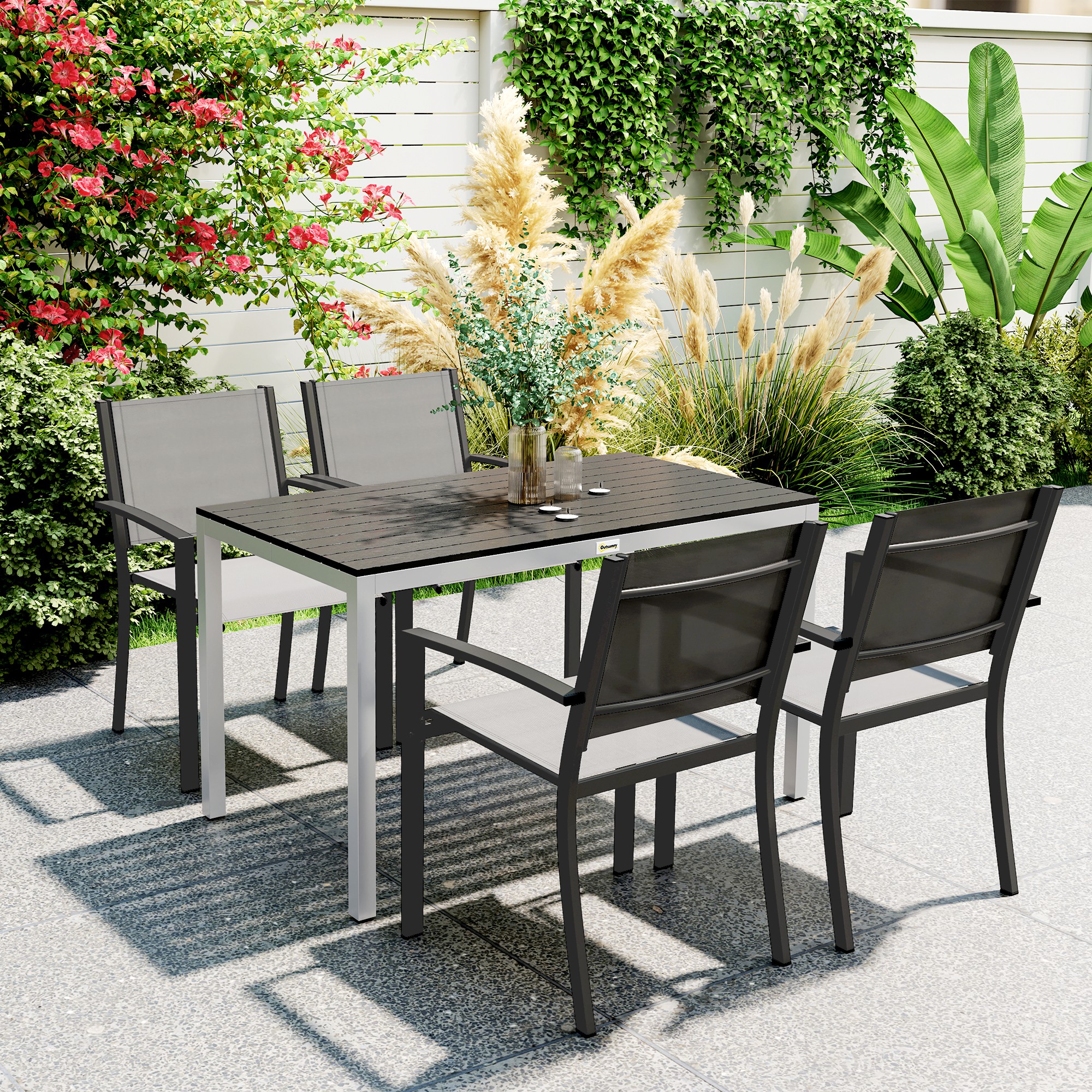 Gartentisch Aluminium 120x70 cm Wetterfest Balkontisch mit Holzoptik, für 4-6 Personen Schwarz