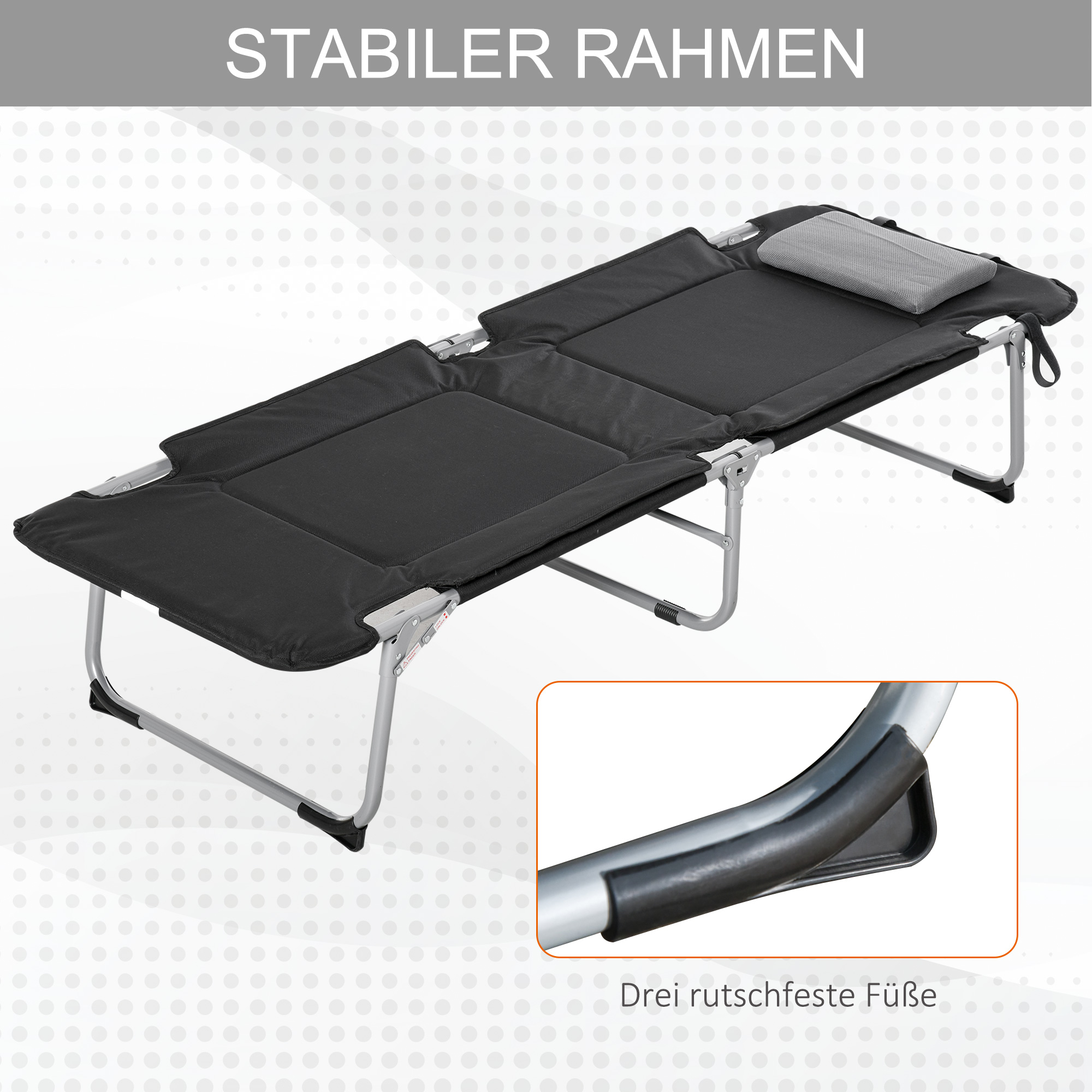 Campingbett Feldbett Klappbett mit Kissen Campingliege für Outdoor Camping Reisen  183 x 66 x 33 cm