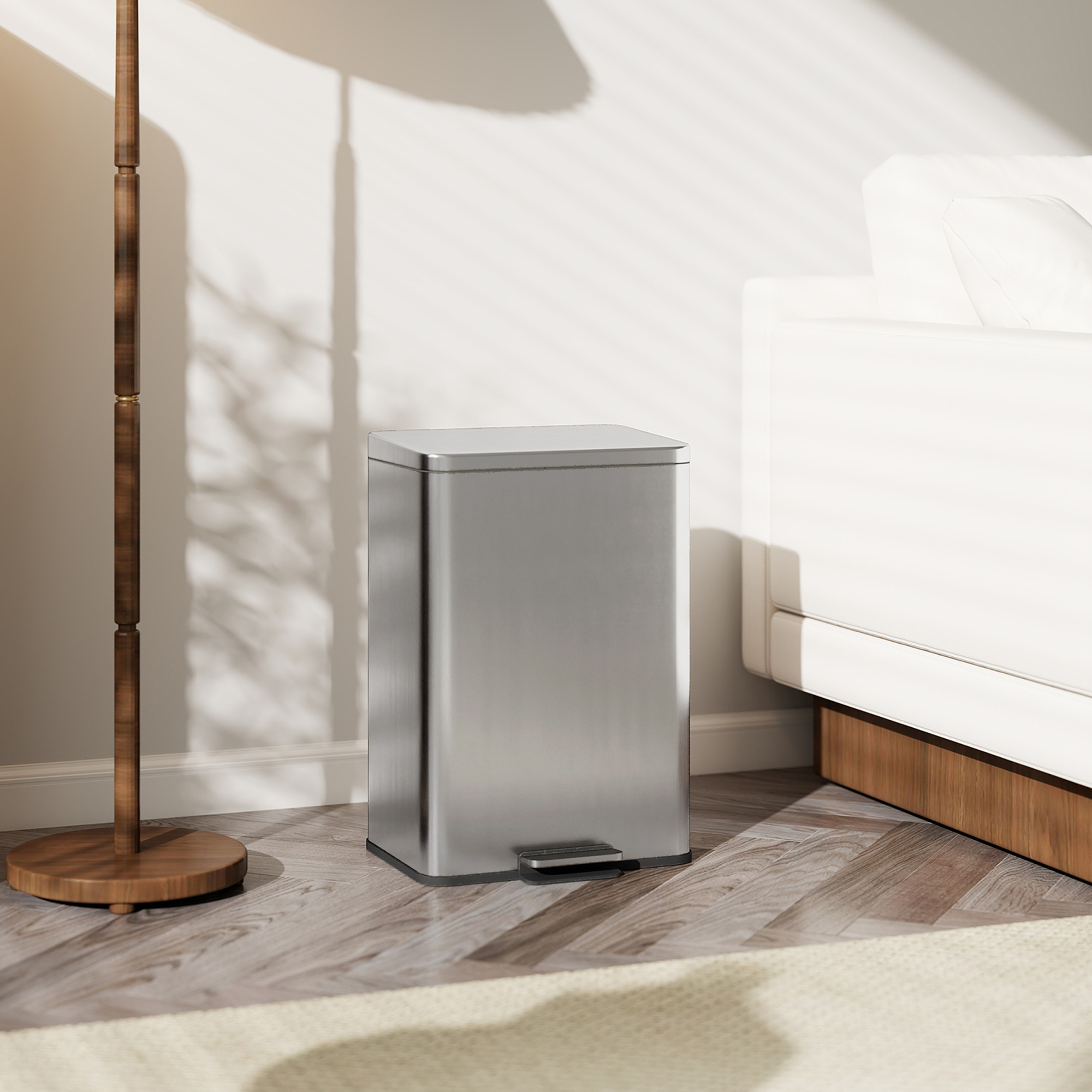 Mülleimer 20L Treteimer mit Softclose-Deckel, Pedal, abnehmbar Inneneimer Silber, 34,2 x 30,6 x 44,2 cm