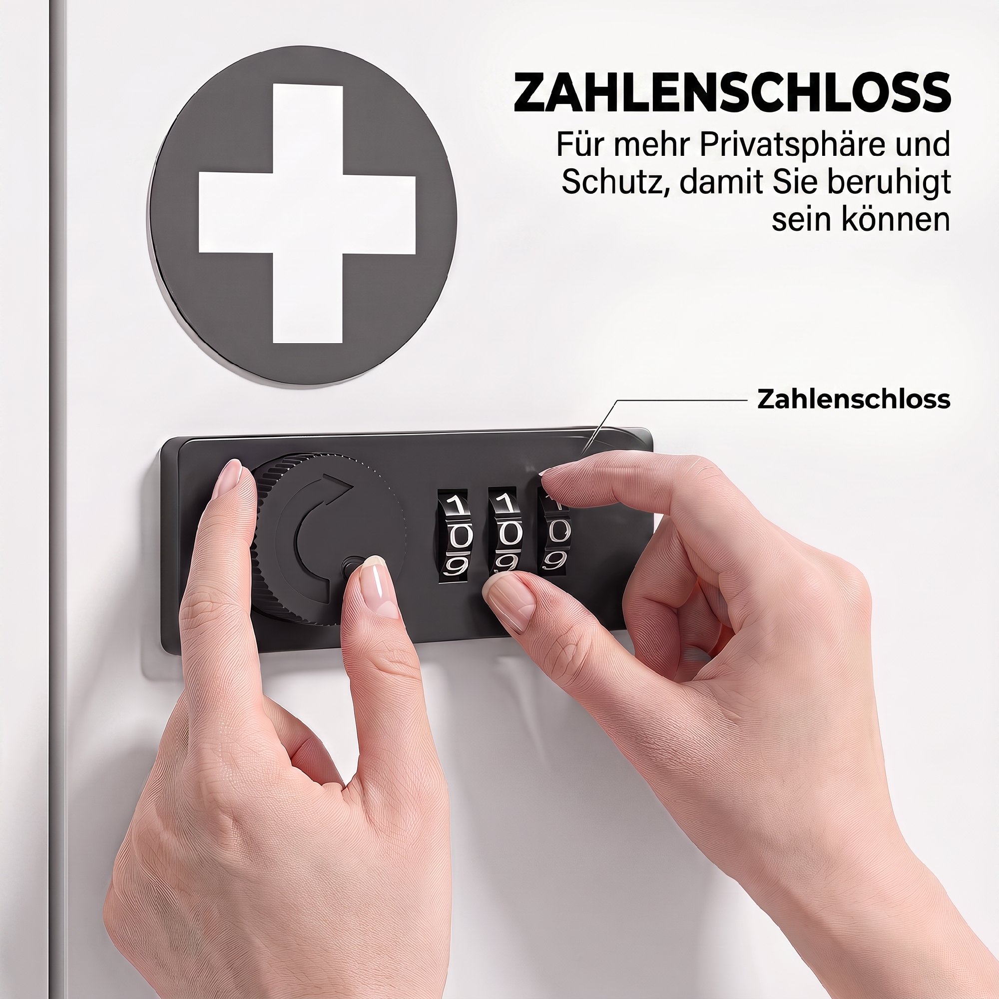 Medizinschrank zur Wandmontage mit Zahlenschloss, 2-stufiger Erste-Hilfe-Schrank aus Edelstahl, Weiß