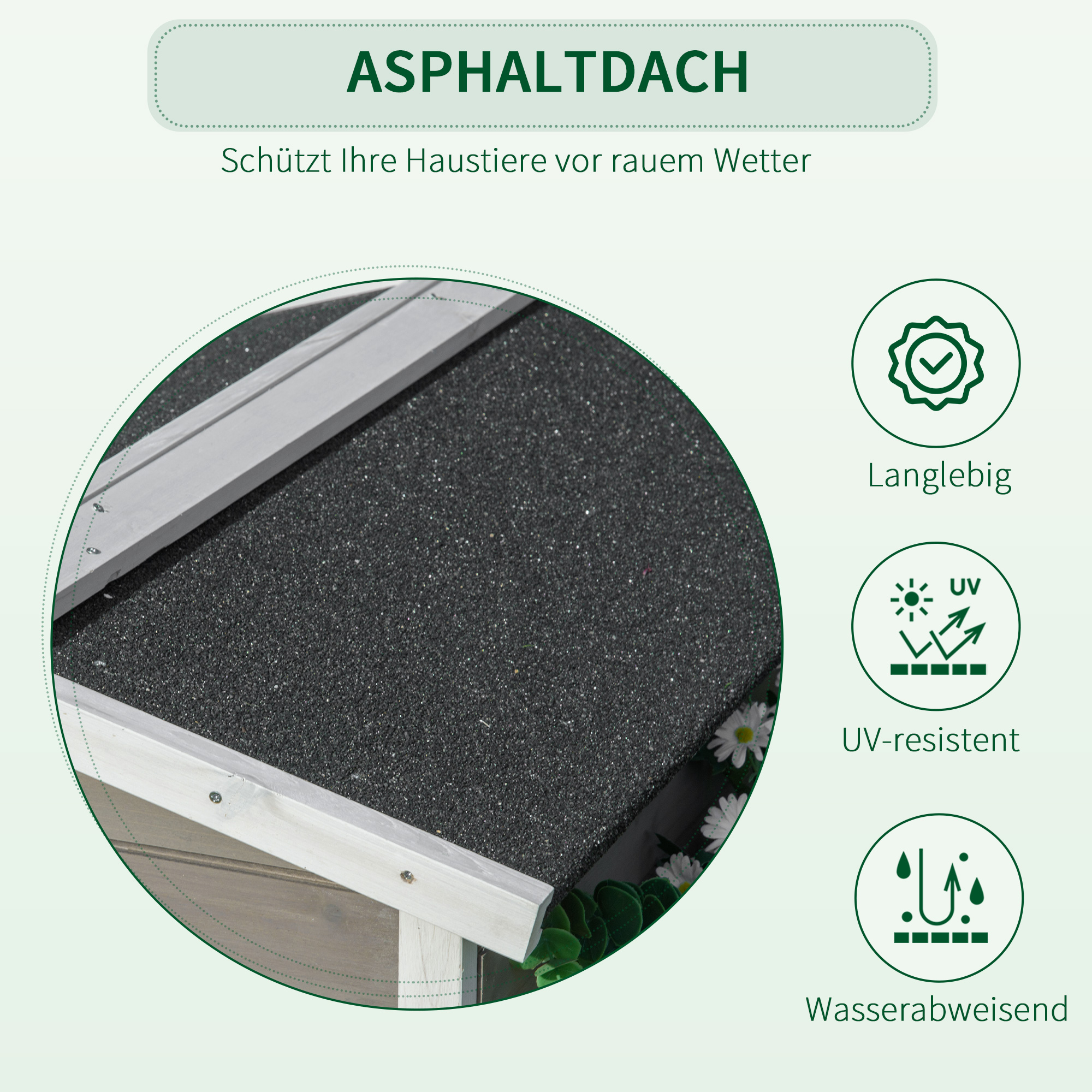 Katzenhaus aus Holz, winterfest wasserdicht Katzenhütte mit Asphaltdach  Terrasse Katzenhöhle Katzenkiste Outdoor Schutzhütte für Draußen Garten Balkon 115 x 66,5 x 74,7 cm Grau+Weiß