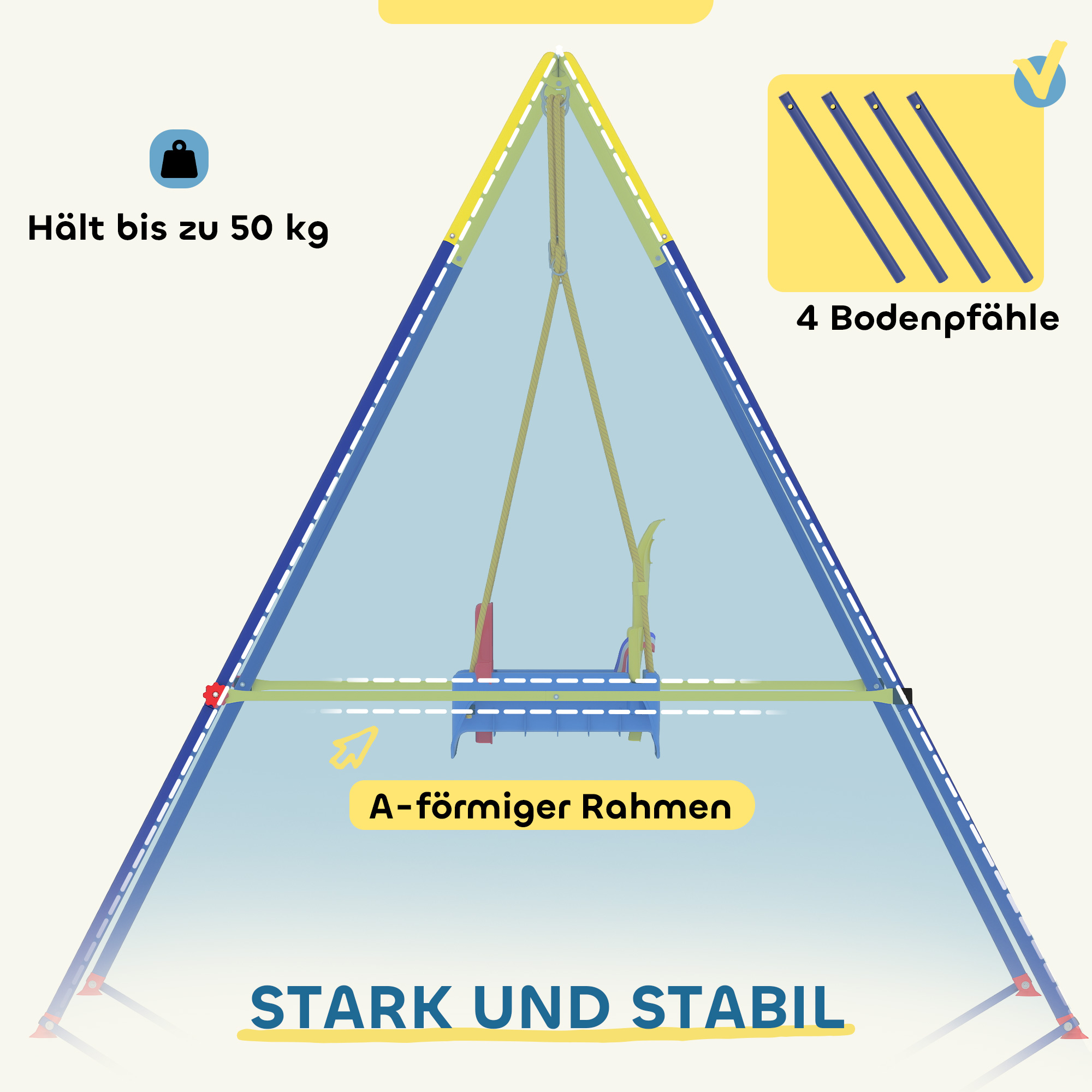 Babyschaukel 3 in 1 Kinderschaukel verstellbar Schaukelsitz mit Rückenlehne, Anschnallgurt, 128 x 155 x 157 cm Blau