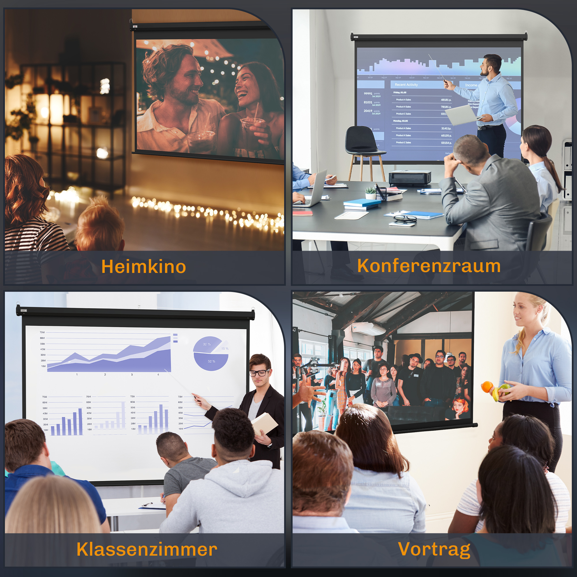 Beamer-Leinwand, Projektionsleinwand, 84", 4:3, 171x130 cm, Schwarz