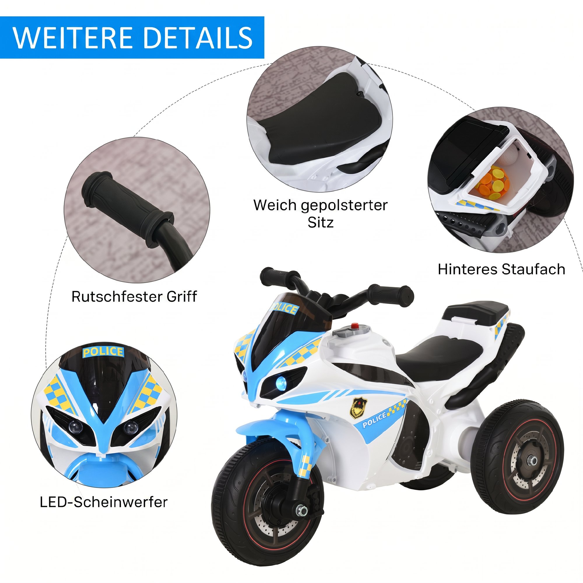 Rutschauto, Rutschfahrzeug mit Musik und Scheinwerfer, Kinderfahrzeug im Rennmotorrad-Design, bis 20kg 18-36 Monate Blau
