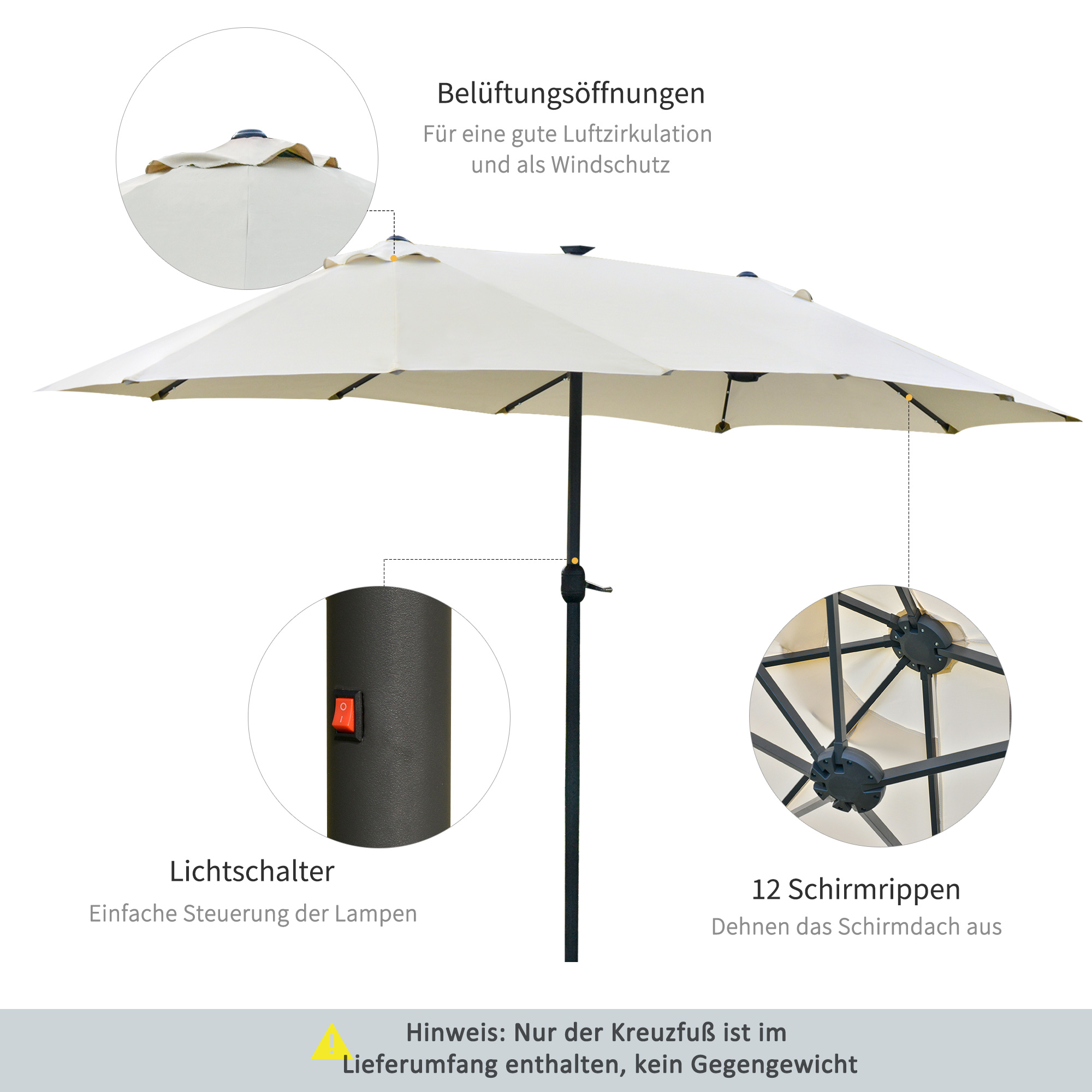 Sonnenschirm Oval Cremeweiß 440 x 256 cm