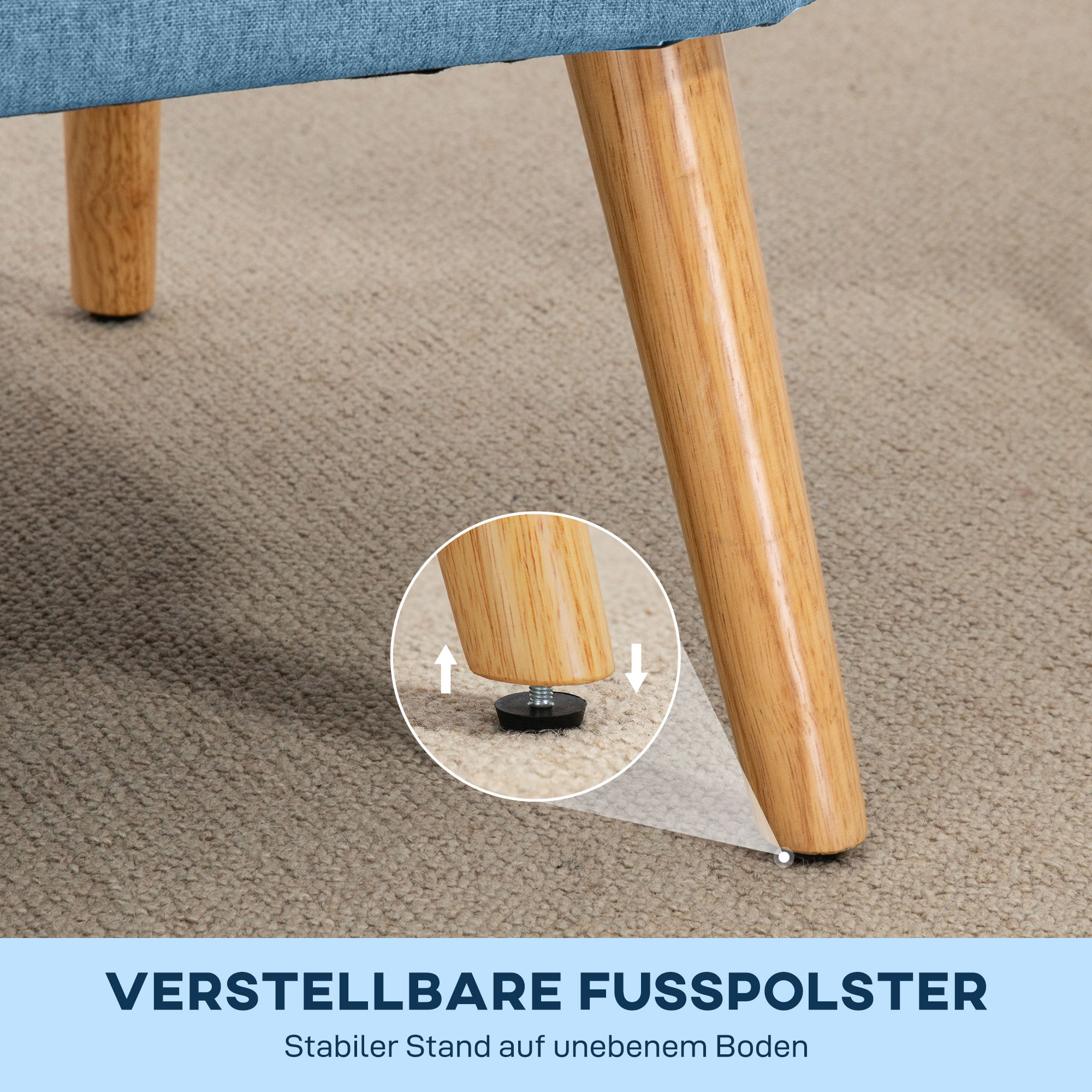 2-Sitzer Sofa im Retro-Look, weiche Polsterung, pflegeleichter Bezug, bis 150 kg, 117 x 56,5 x 77 cm, Blau