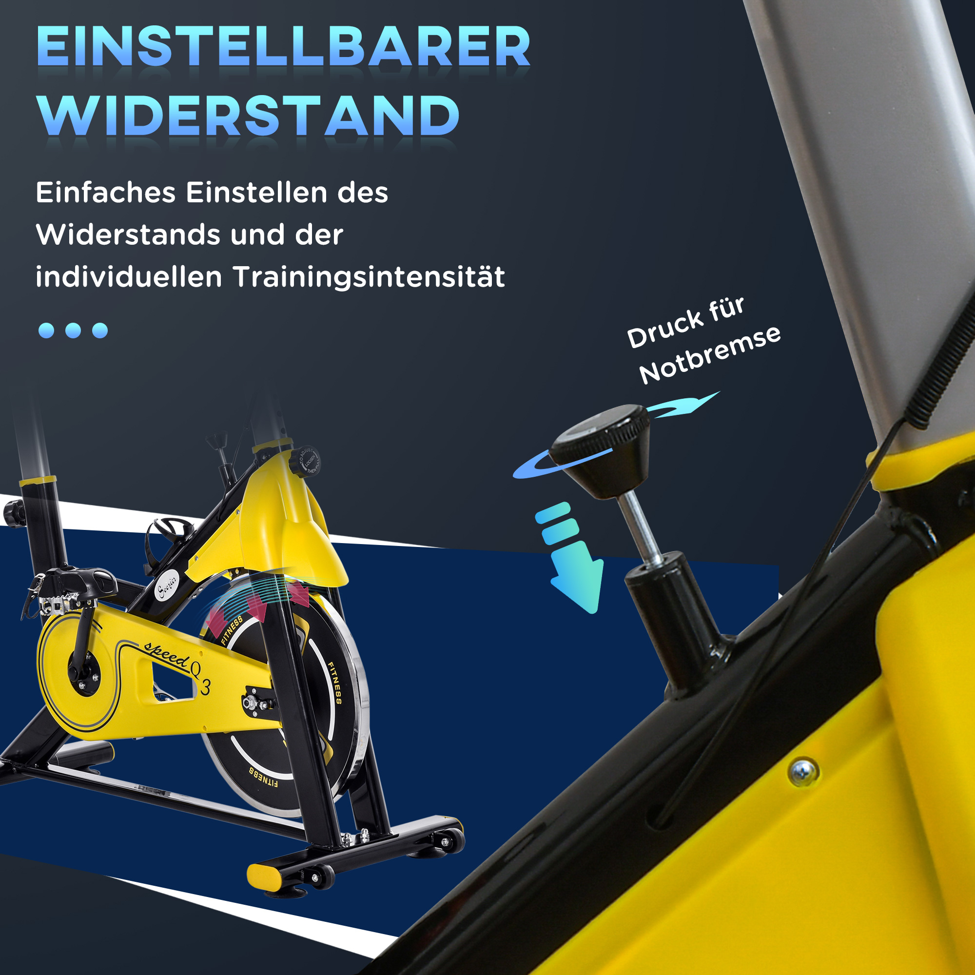 Fahrradtrainer höhenverstellbarer Heimtrainer Fitnessfahrrad Rollentrainer mit Riemenantrieb LCD-Display Stahl ABS Gelb+Schwarz+Grau 45,5 x 100 x 101-113 cm