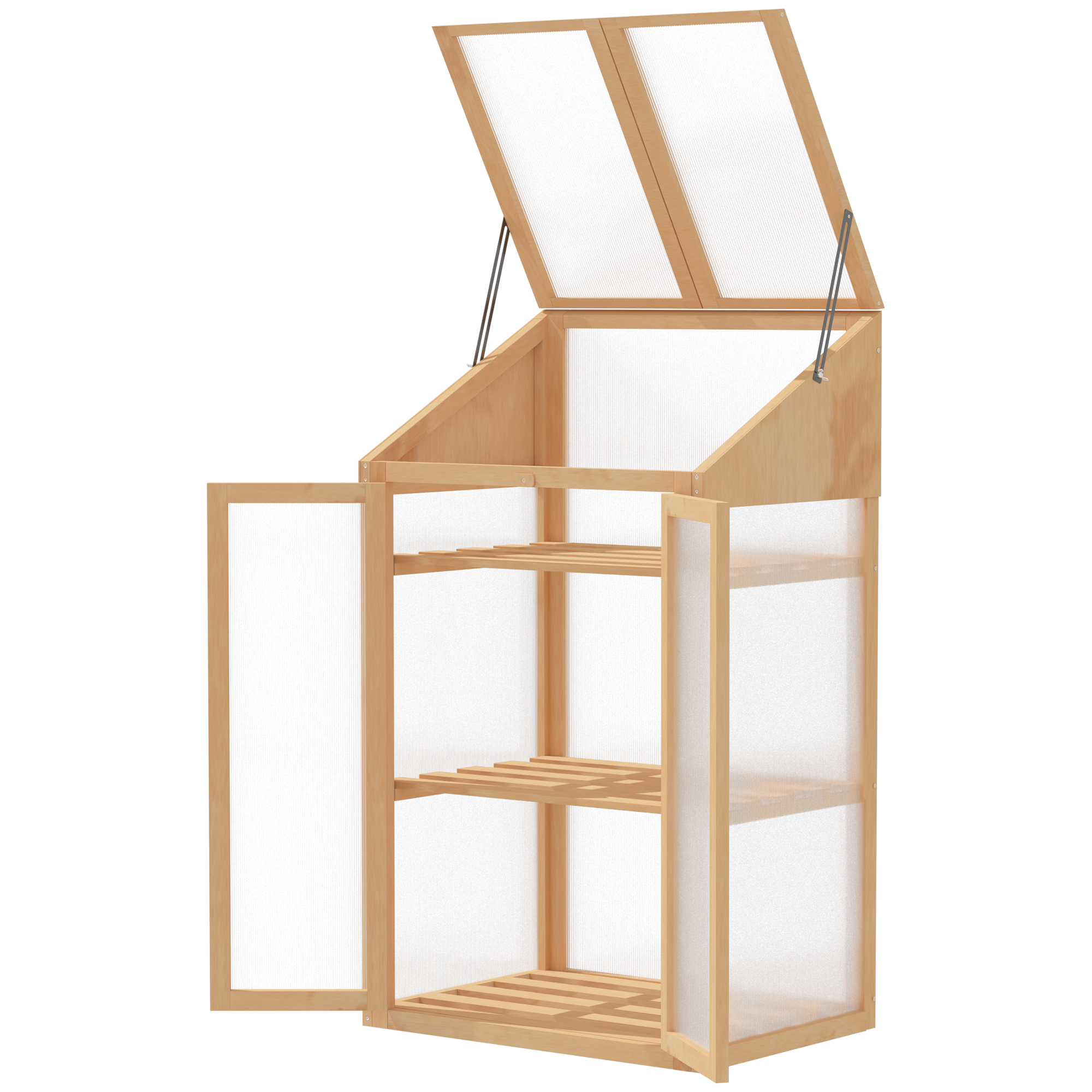 Mini-Gewächshaus, kleines Treibhaus mit Holzrahmen, Fenster und Doppeltür, 3 Regale, 70L x 50B x 120H cm, Braun Mini-Gewächshaus, kleines Treibhaus mit Holzrahmen, Fenster und Doppeltür, 3 Regale, 70L x 50B x 120H cm, Braun