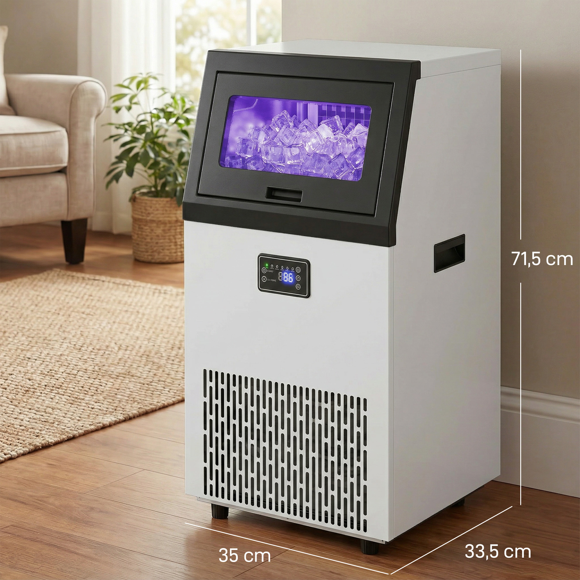 Eiswürfelmaschine, 55 kg/24h Edelstahl Unterbau- oder freistehende Eiswürfelmaschine mit 13 kg Speicher