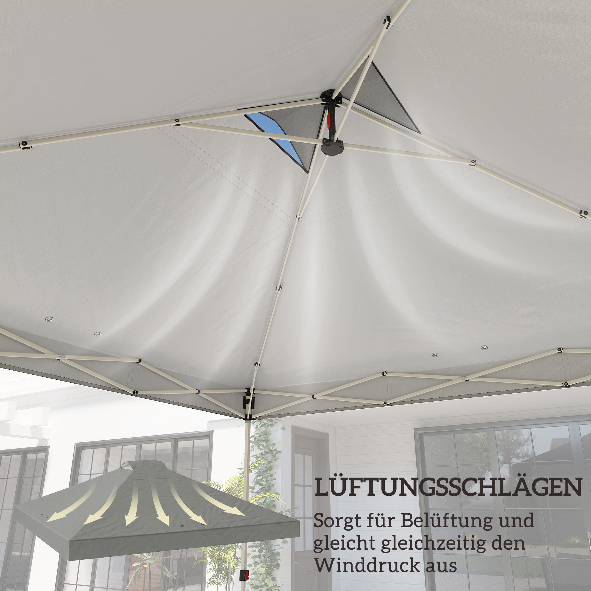 Pavillon-Dach Ersatz UV50+ wasserfest mit 8 Abflusslöchern 3 x 3 m, Hellgrau