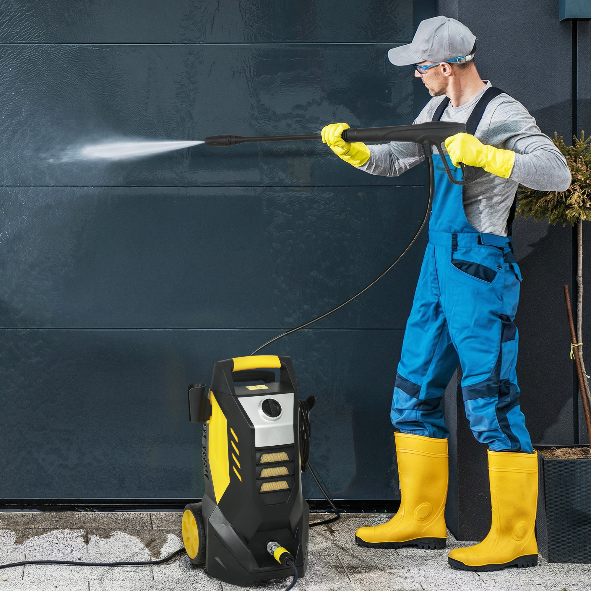 Hochdruckreiniger mit Aluminiumpumpe 135 bar Maximaldruck 1800W Leistung 540 L/h 5m Schlauch verstellbare Düse & Griffe