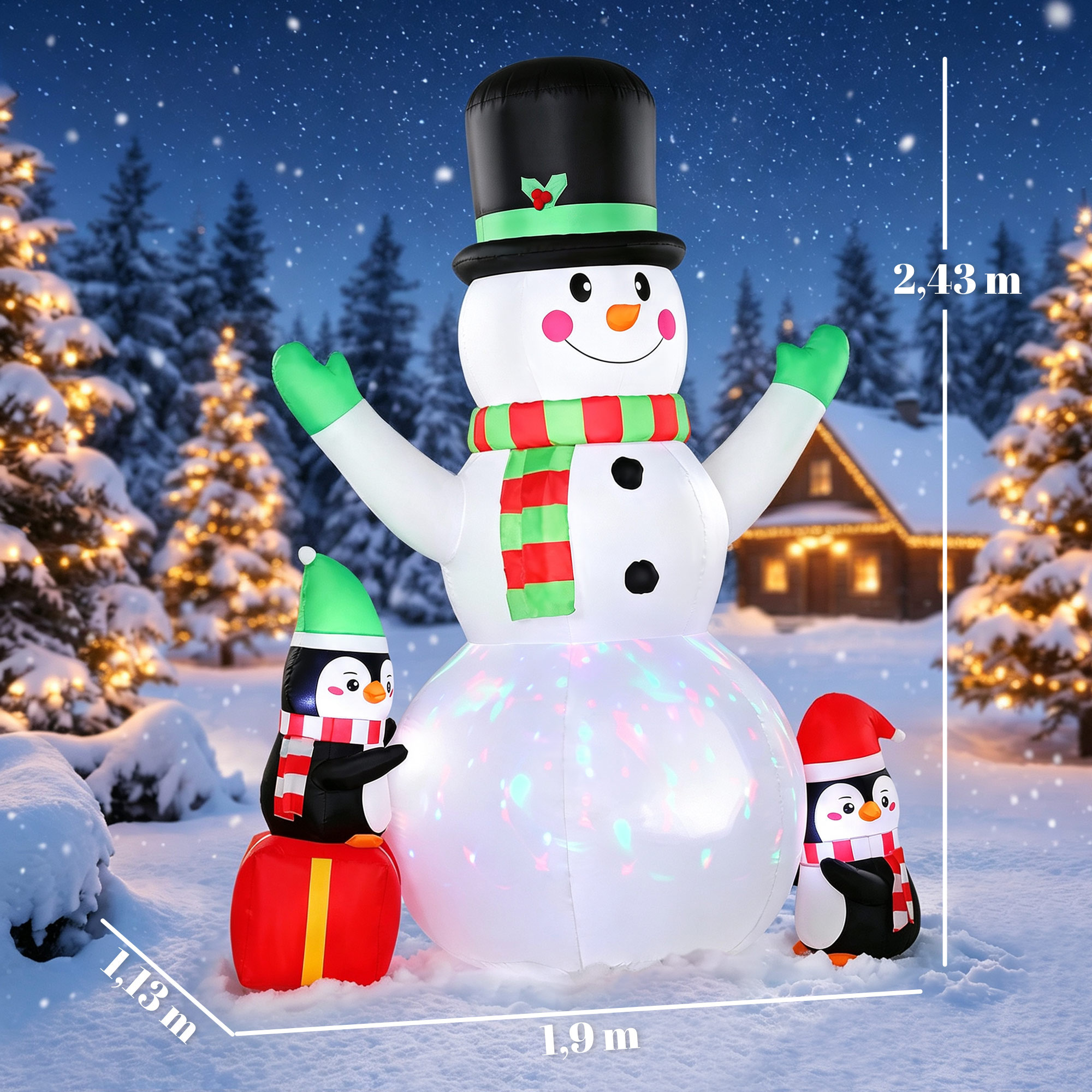 Aufblasbarer Weihnachts-Schneemann, 243 cm, mit buntem LED-Licht, für draußen