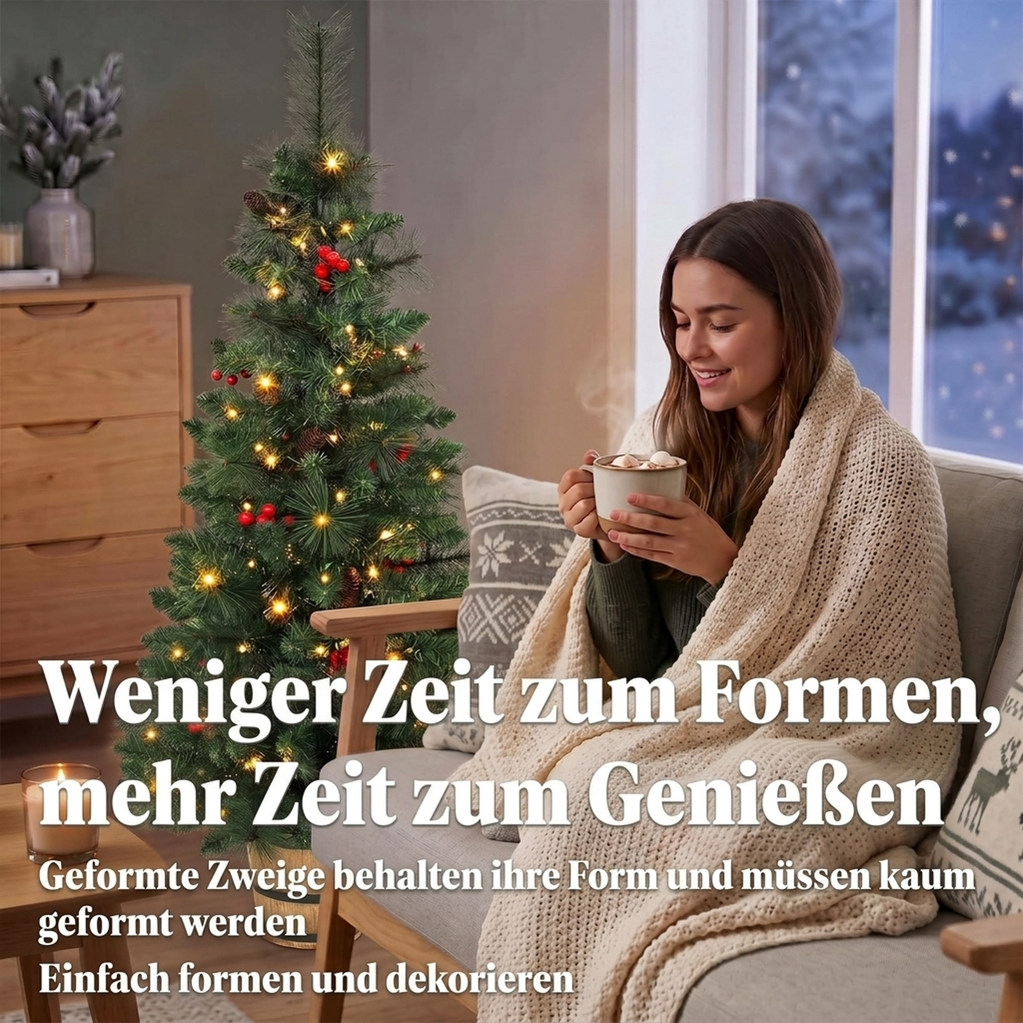 Künstlicher Weihnachtsbaum, 120 cm Christbaum mit 100 LED-Beleuchtung 131 Spitzen Beeren, 2 Lichtfarben, Fernbedienung