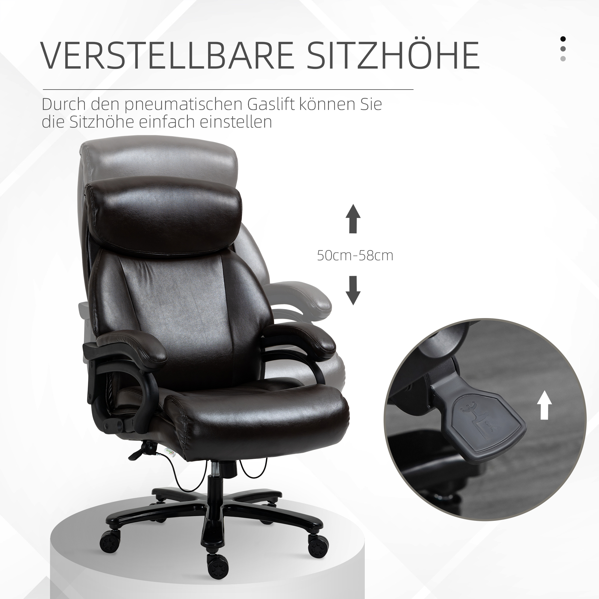 Bürostuhl Chefsessel Gaming Stuhl Drehstuhl Wippfunktion Dicke Polsterung 180 kg Belastbarkeit ergonomisches Design höhenverstellbar Kunstleder Braun 72x83x114-122 cm