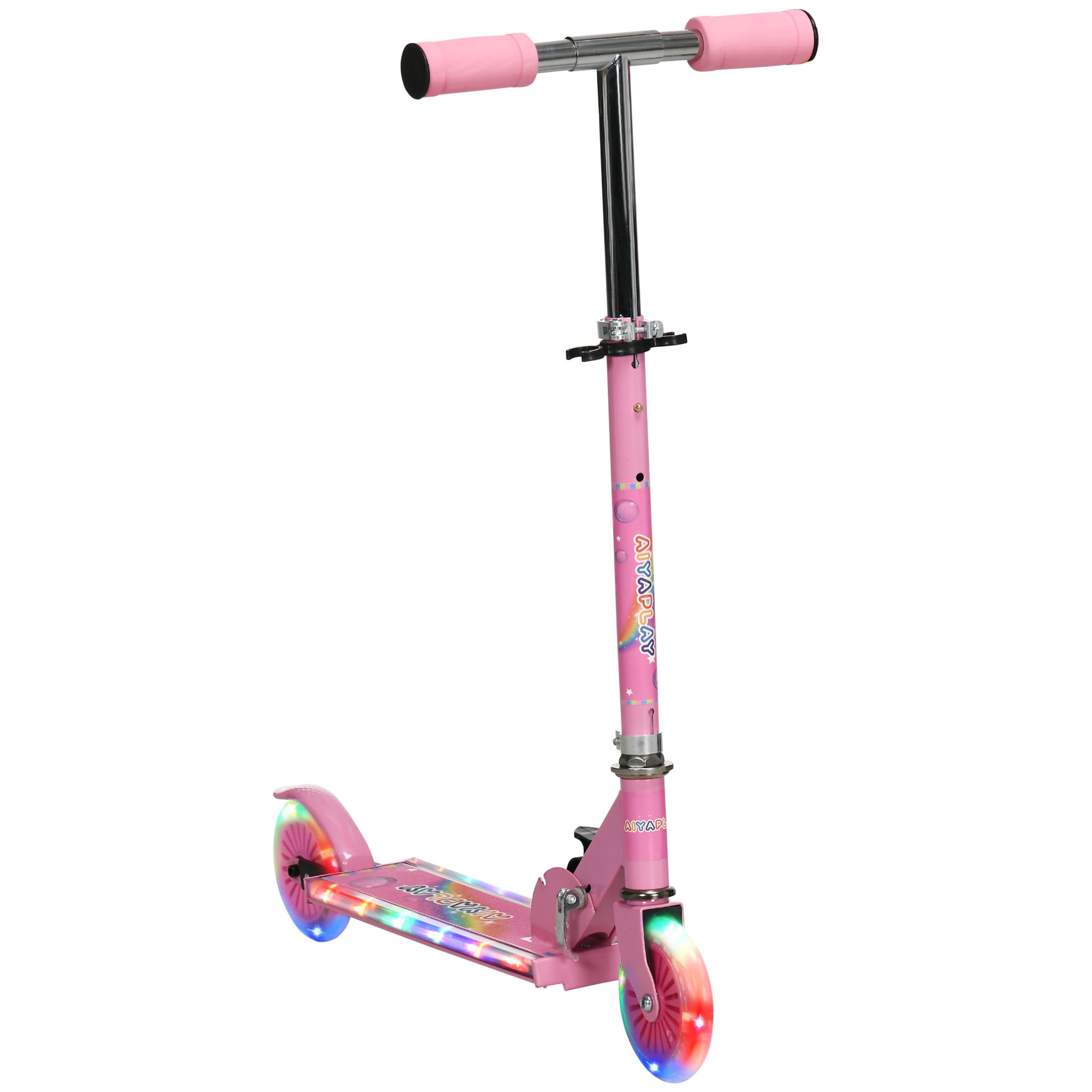 Roller Kinder Scooter mit LED Rädern 124 mm Rollen klappbarer Höhenverstellbar mit Musik Hinterradbremse Rosa