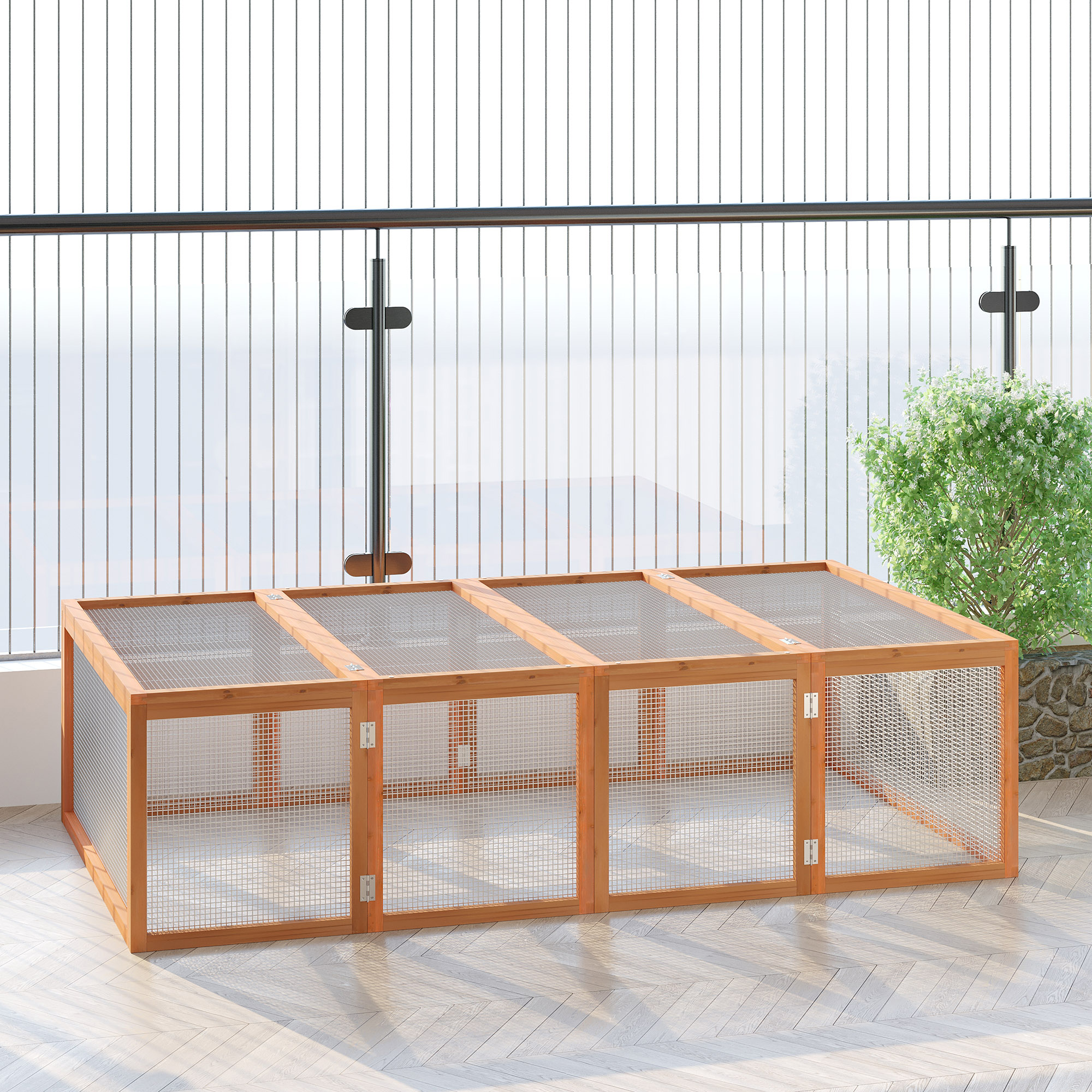 Hasenstall Kaninchenstall aus Holz Winterfest Kaninchenkäfig mit aufklappbar Dach 181x100x48 cm Kleintierstall Hasenkäfig für Kleintiere Kaninchen Meerschweinchen Indoor Outdoor Natur