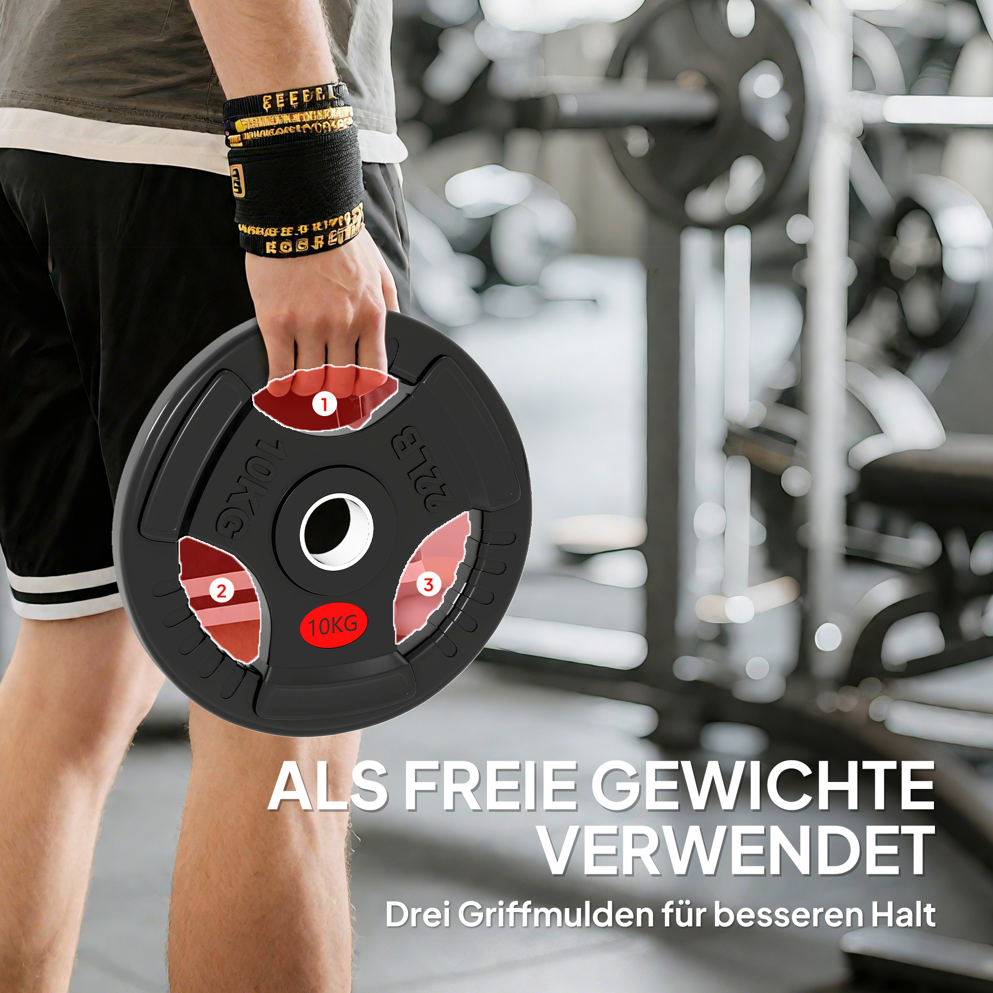 2er-Set Hantelgewichte, 2 x 10 kg Gewichte, Hantelscheiben-Set für 5 cm Hantelstange, Ø 50 mm Bohrung, Schwarz