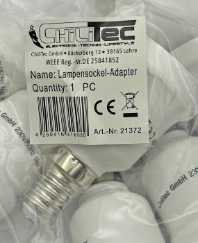 Lampensockel-Adapter, Kunststoff, E14 auf E27